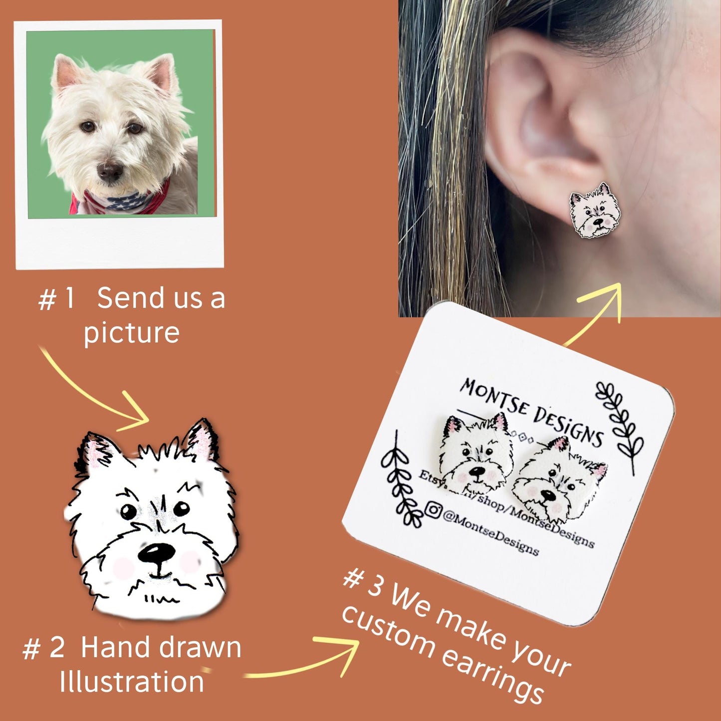 Custom Dog Portrait Stud Earrings: Pet Memorial Jewelry Gift