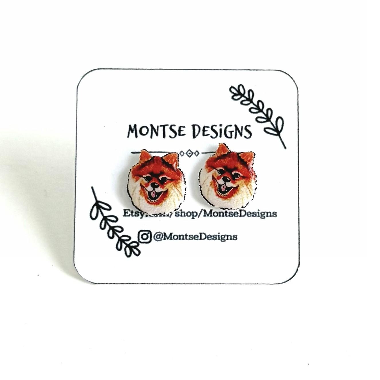 Pomeranian Stud Earrings: Hand-Drawn Dog Lover Gift