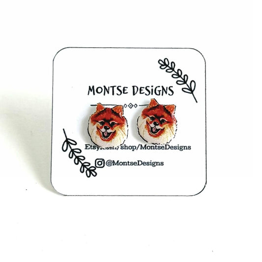 Pomeranian Stud Earrings: Hand-Drawn Dog Lover Gift