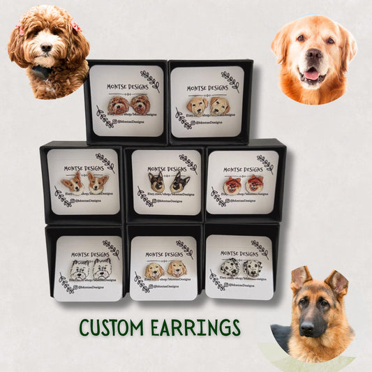 Custom Dog Portrait Stud Earrings: Pet Memorial Jewelry Gift