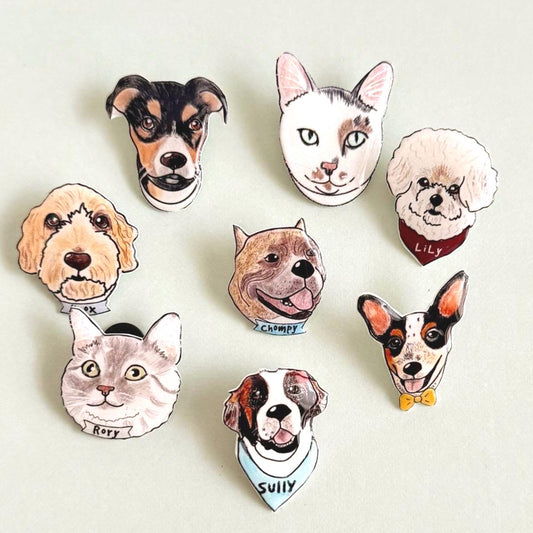 Custom Pet Portrait Pin: Hand made custom illustration Animal Brooch, Wearable Art