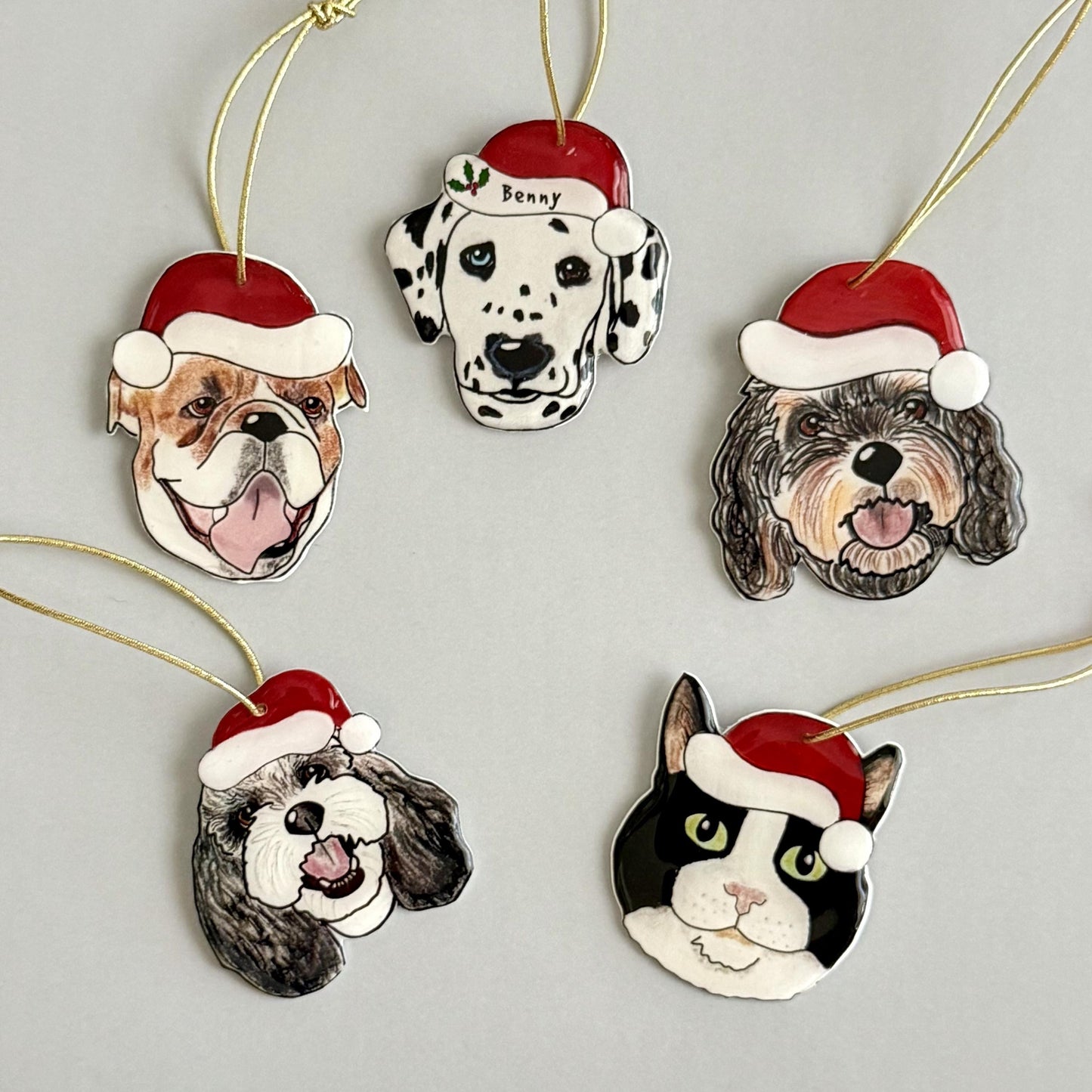 Custom Pet Ornament Christmas Tree Hanging Memorial Personalized Gift Holiday Portrait Cat Decoration Handmade Keepsake Hand Drawn