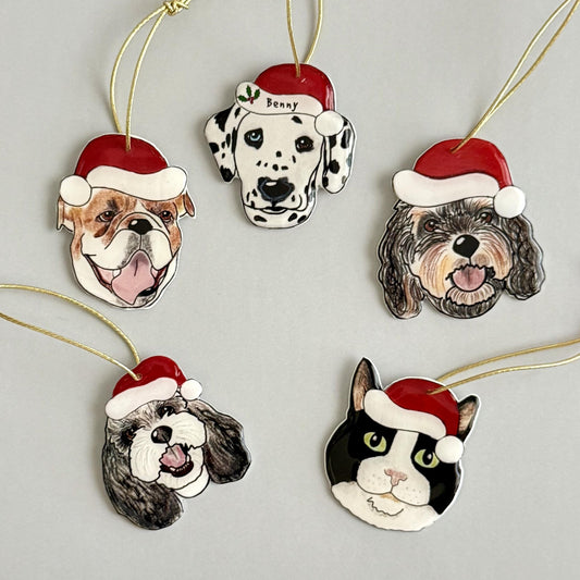 Custom Pet Ornament Christmas Tree Hanging Memorial Personalized Gift Holiday Portrait Cat Decoration Handmade Keepsake Hand Drawn