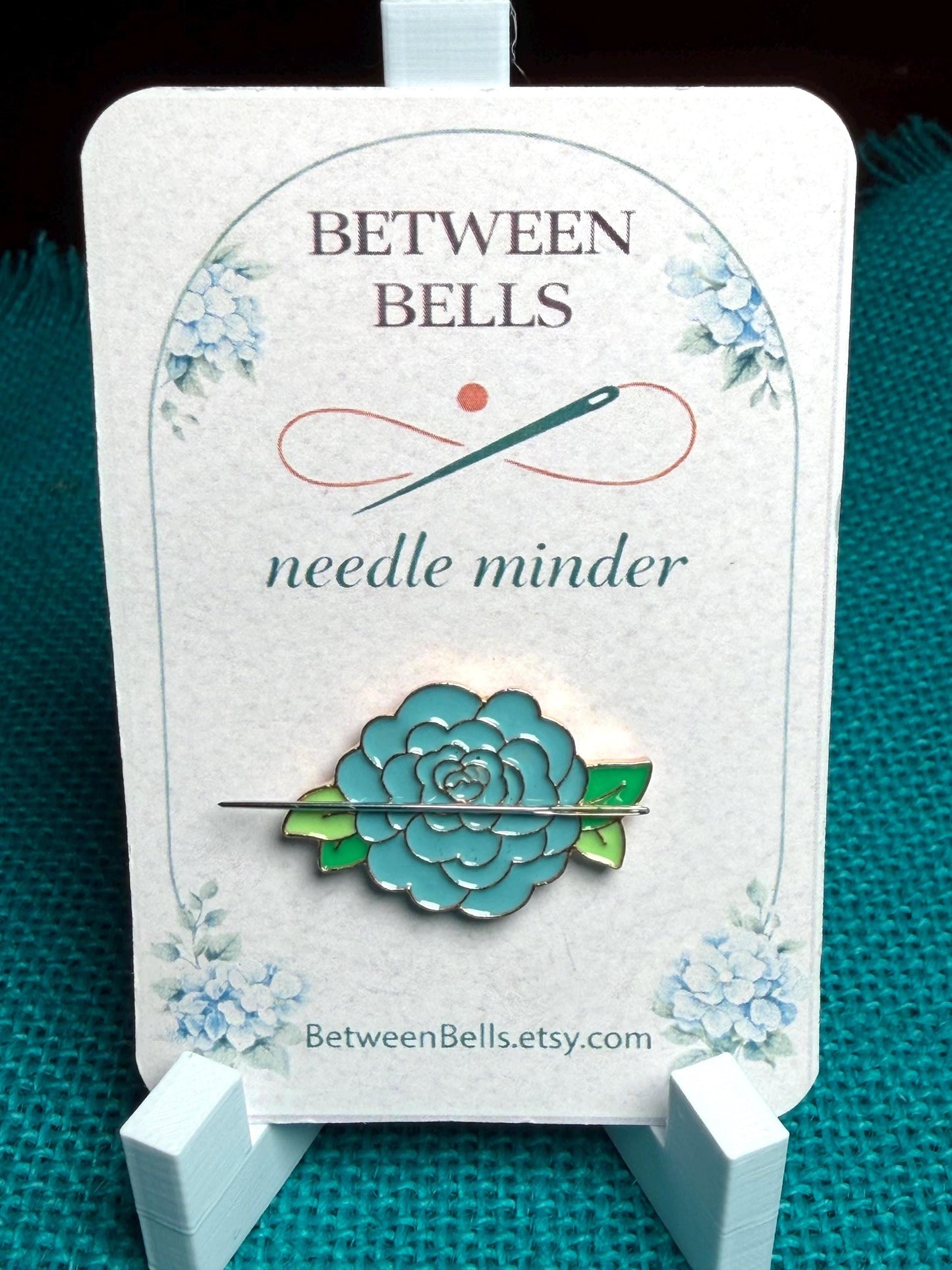 Blue Succulent Needle Minder for Needlepoint, Cross Stitch, Embroidery and Sewing