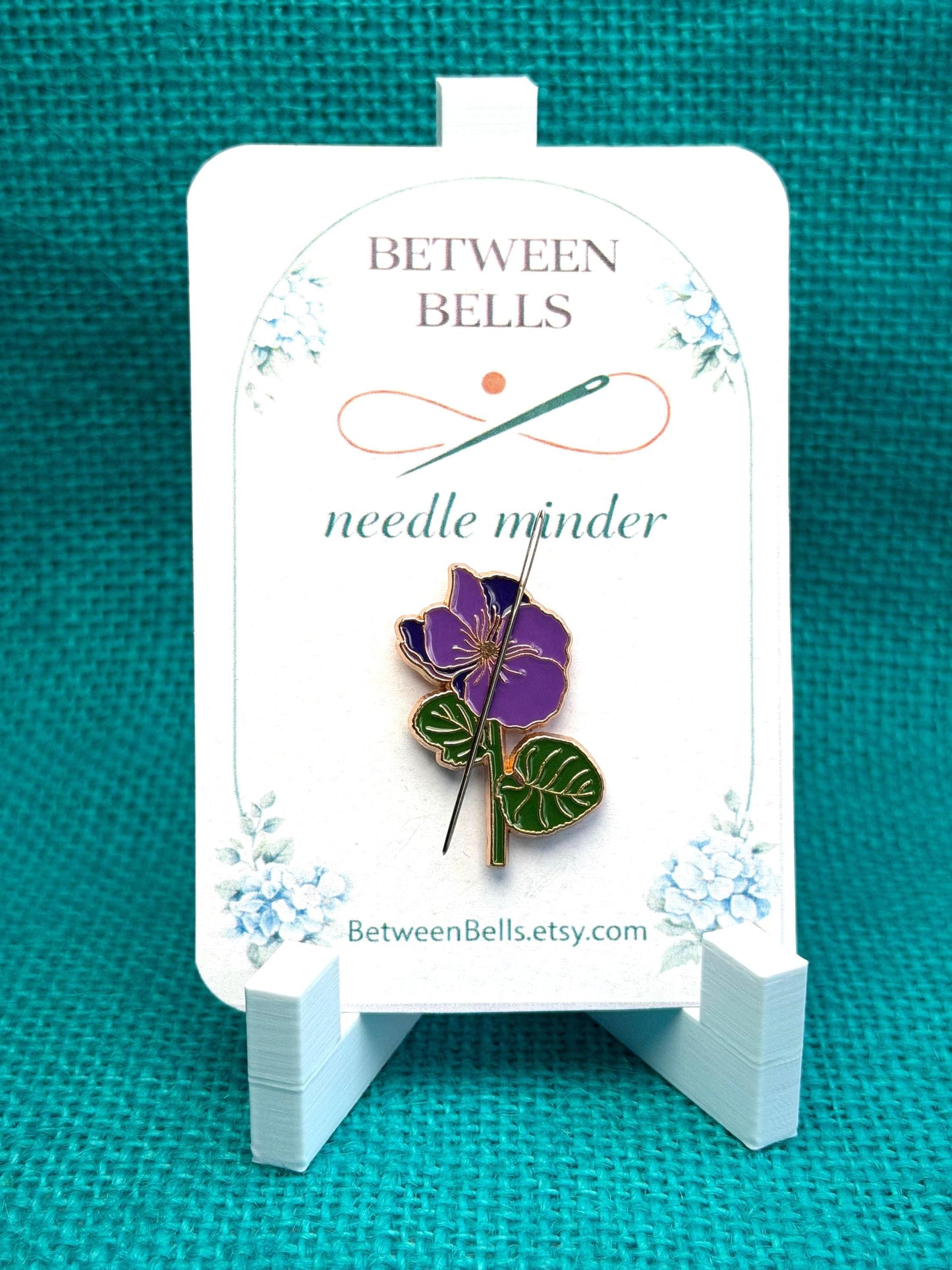 Purple Flower Needle Minder for Needlepoint, Cross Stitch, Embroidery and Sewing