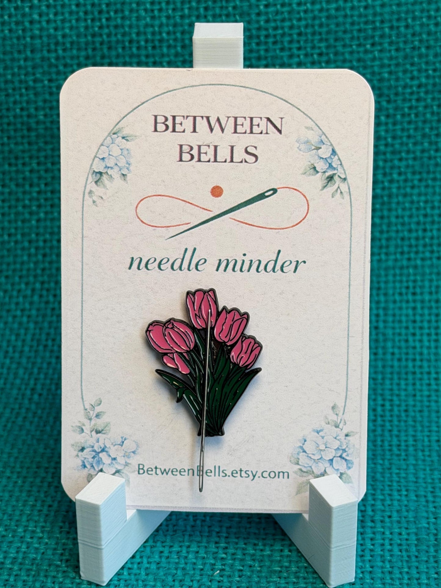 Pink Tulip Needle Minder for Needlepoint, Cross Stitch, Embroidery and Sewing