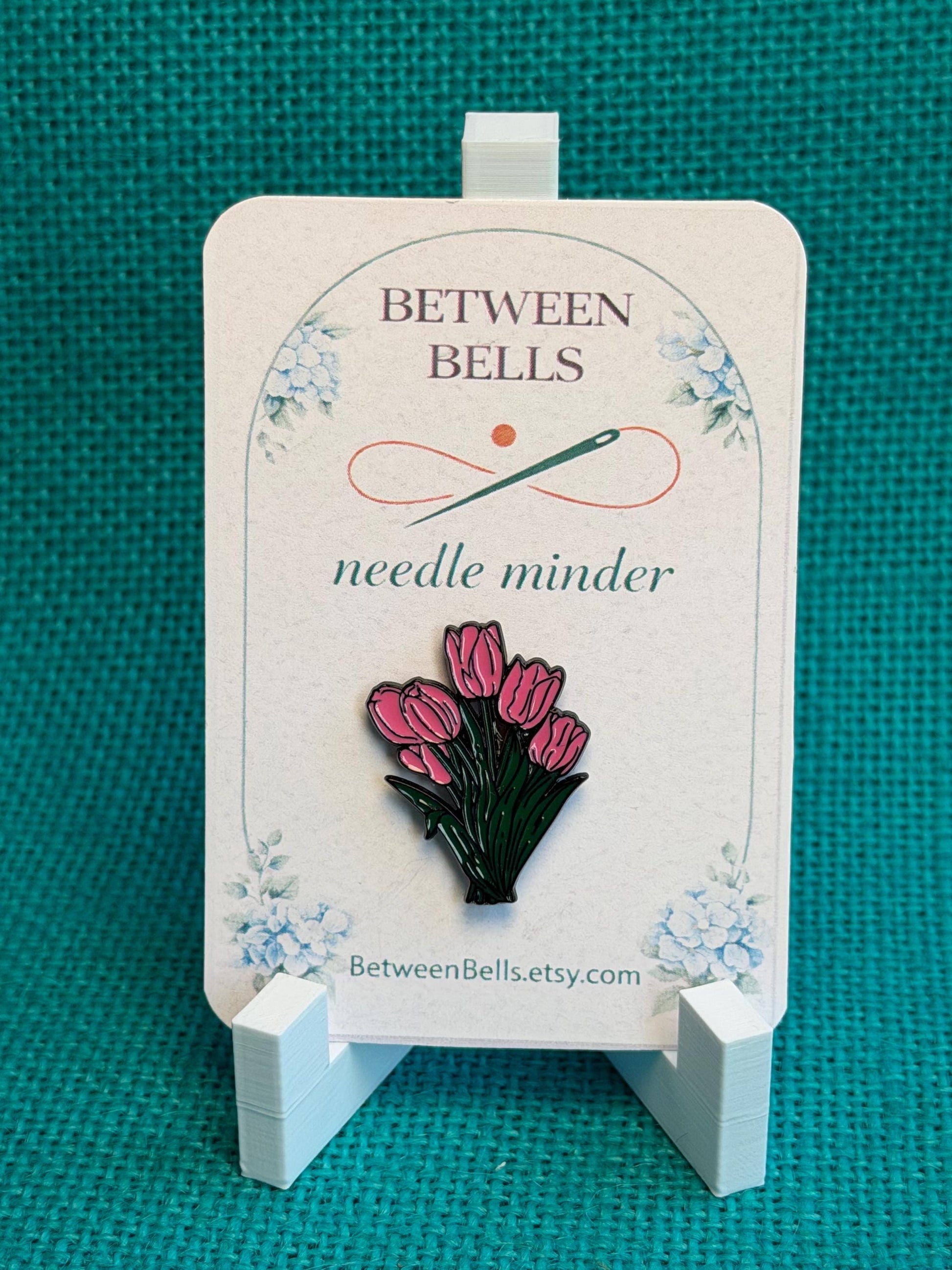 Pink Tulip Needle Minder for Needlepoint, Cross Stitch, Embroidery and Sewing