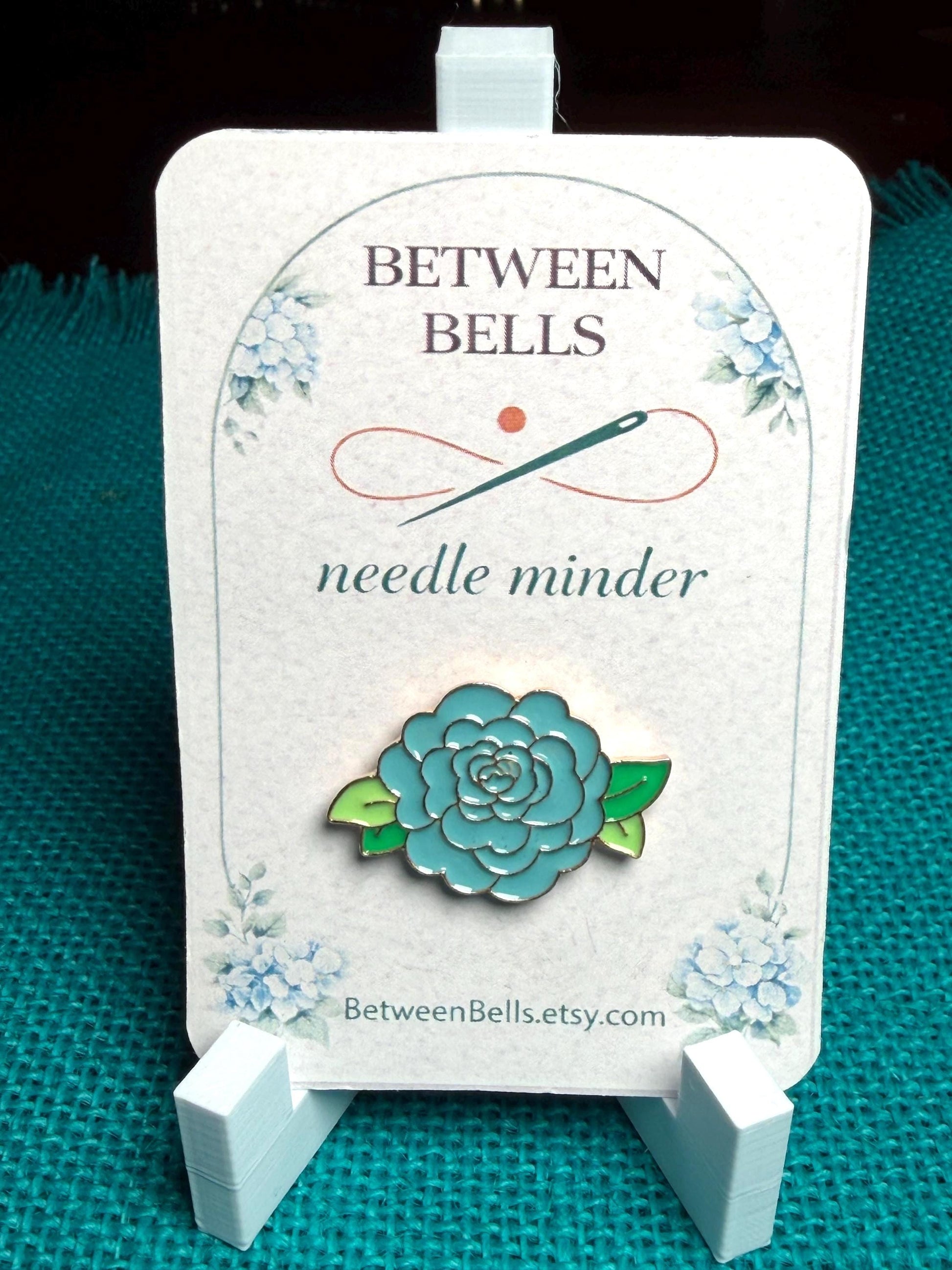 Blue Succulent Needle Minder for Needlepoint, Cross Stitch, Embroidery and Sewing