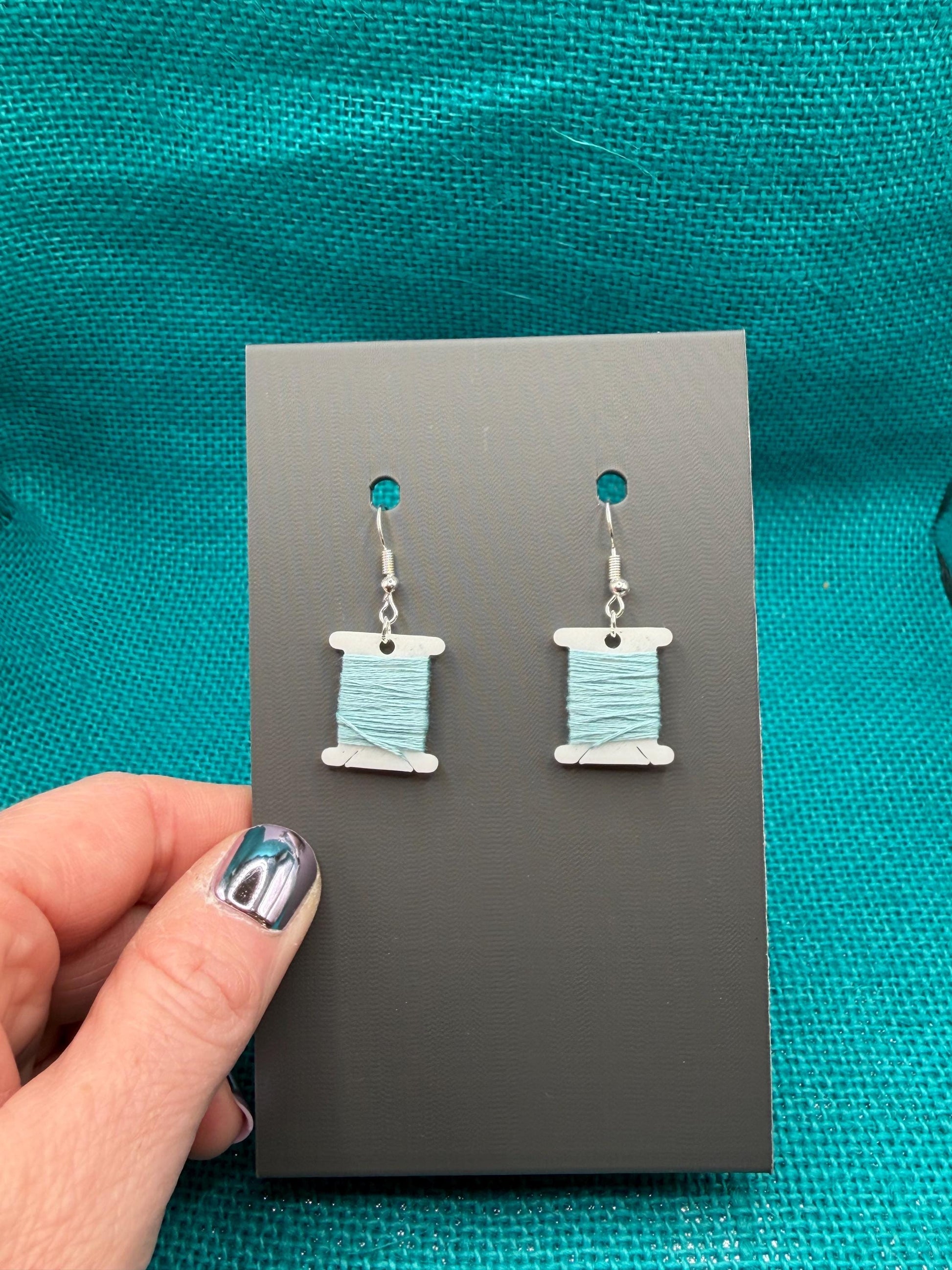 Thread Bobbin Earrings | Embroidery Floss Jewelry | Stitcher Gift | Custom Color Option