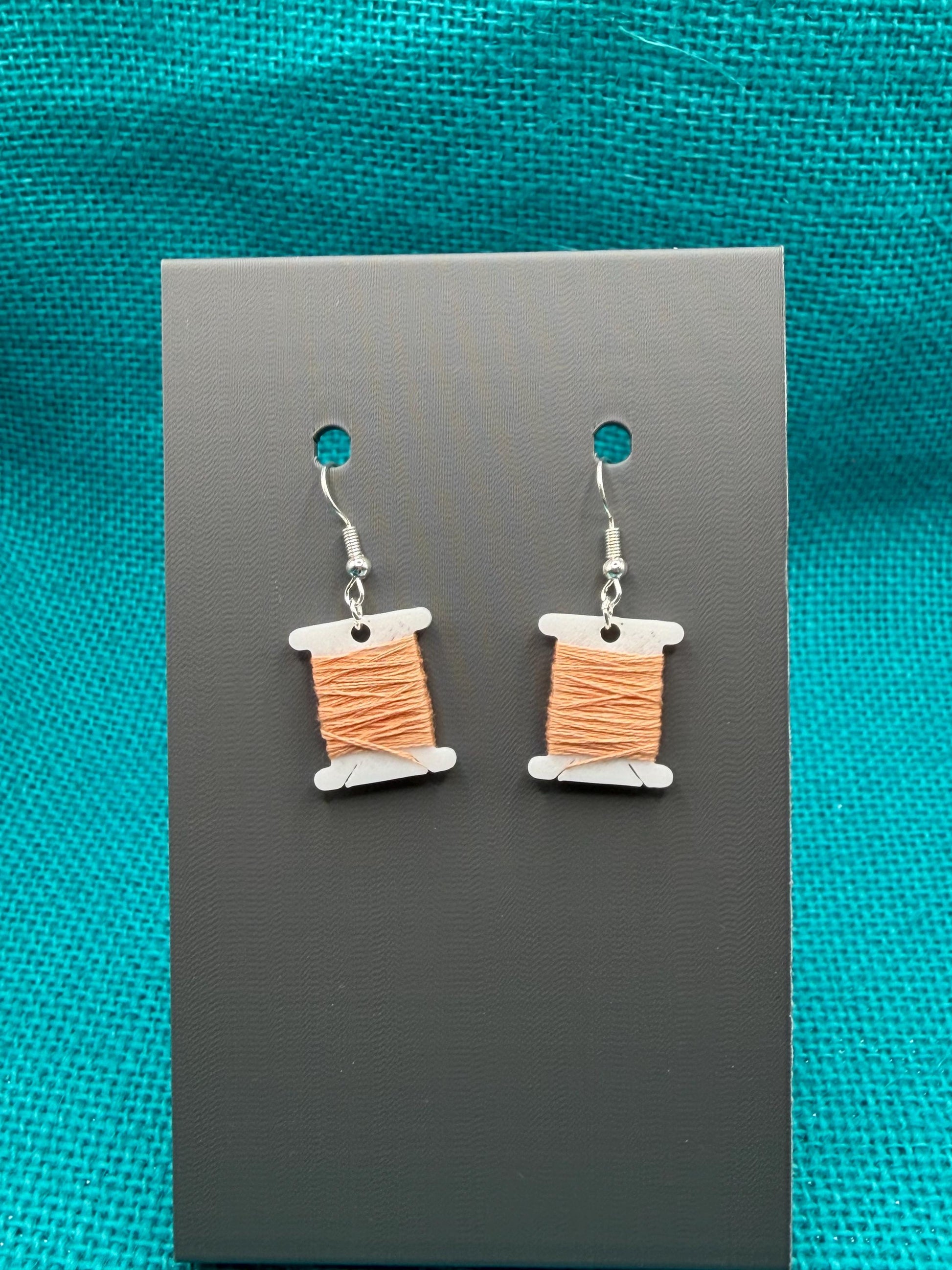 Thread Bobbin Earrings | Embroidery Floss Jewelry | Stitcher Gift | Custom Color Option