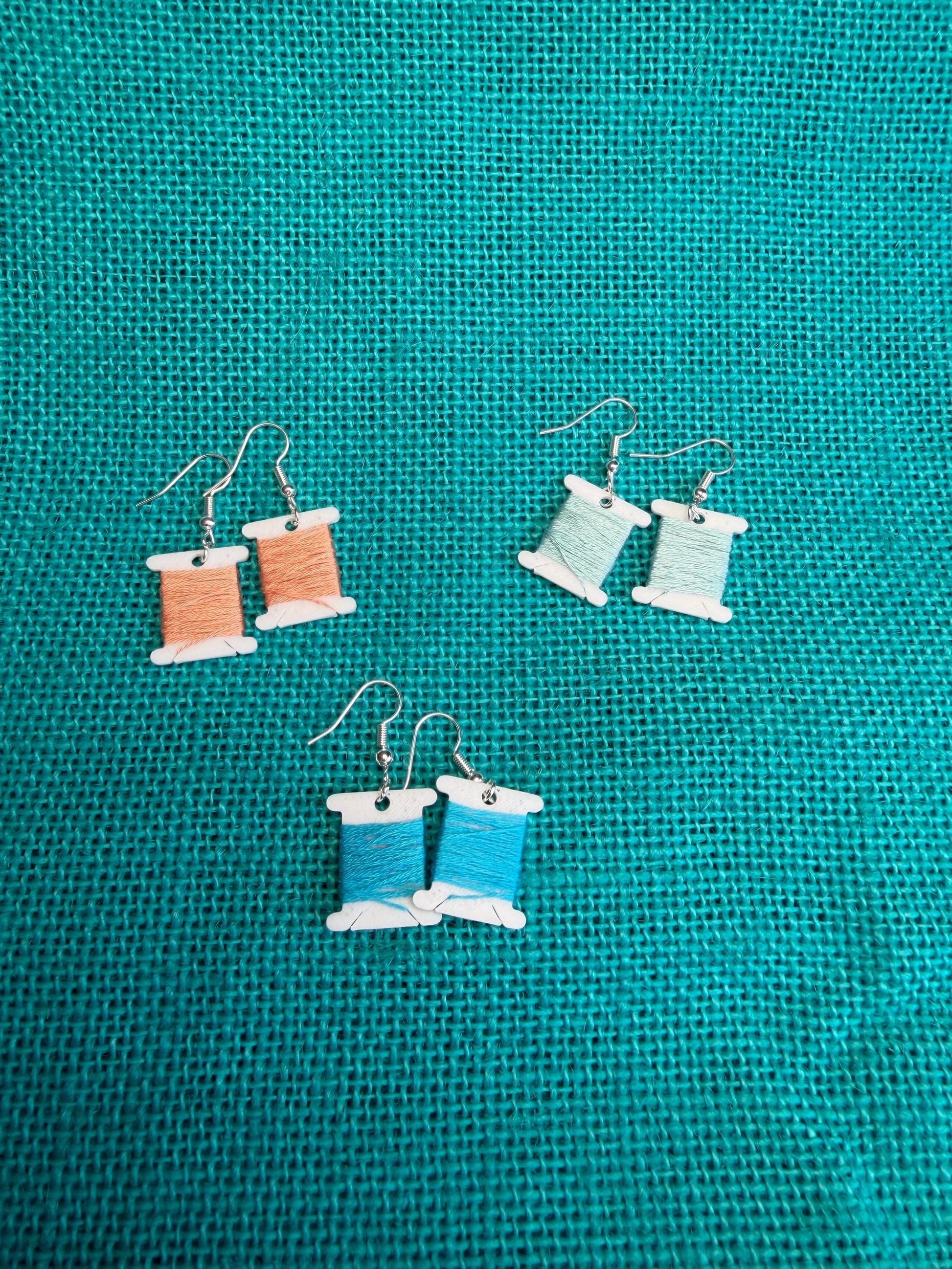 Thread Bobbin Earrings | Embroidery Floss Jewelry | Stitcher Gift | Custom Color Option