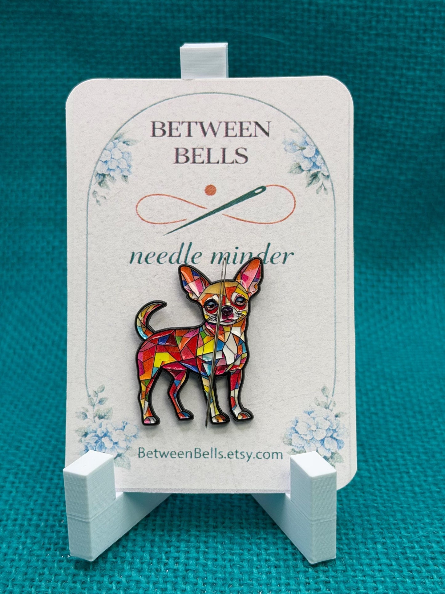 Colorful Chihuahua Needle Minder for Needlepoint, Cross Stitch, Embroidery and Sewing