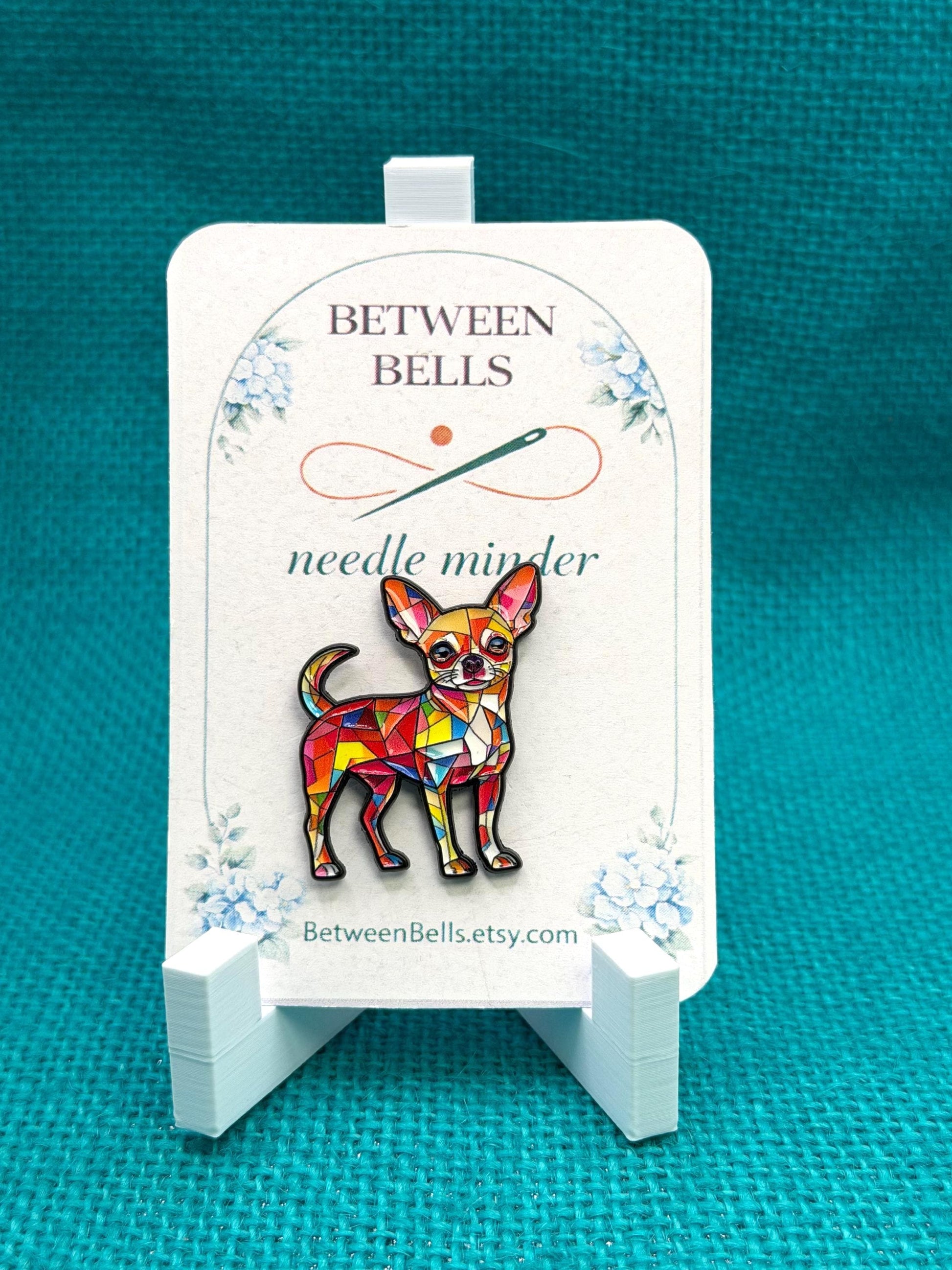 Colorful Chihuahua Needle Minder for Needlepoint, Cross Stitch, Embroidery and Sewing