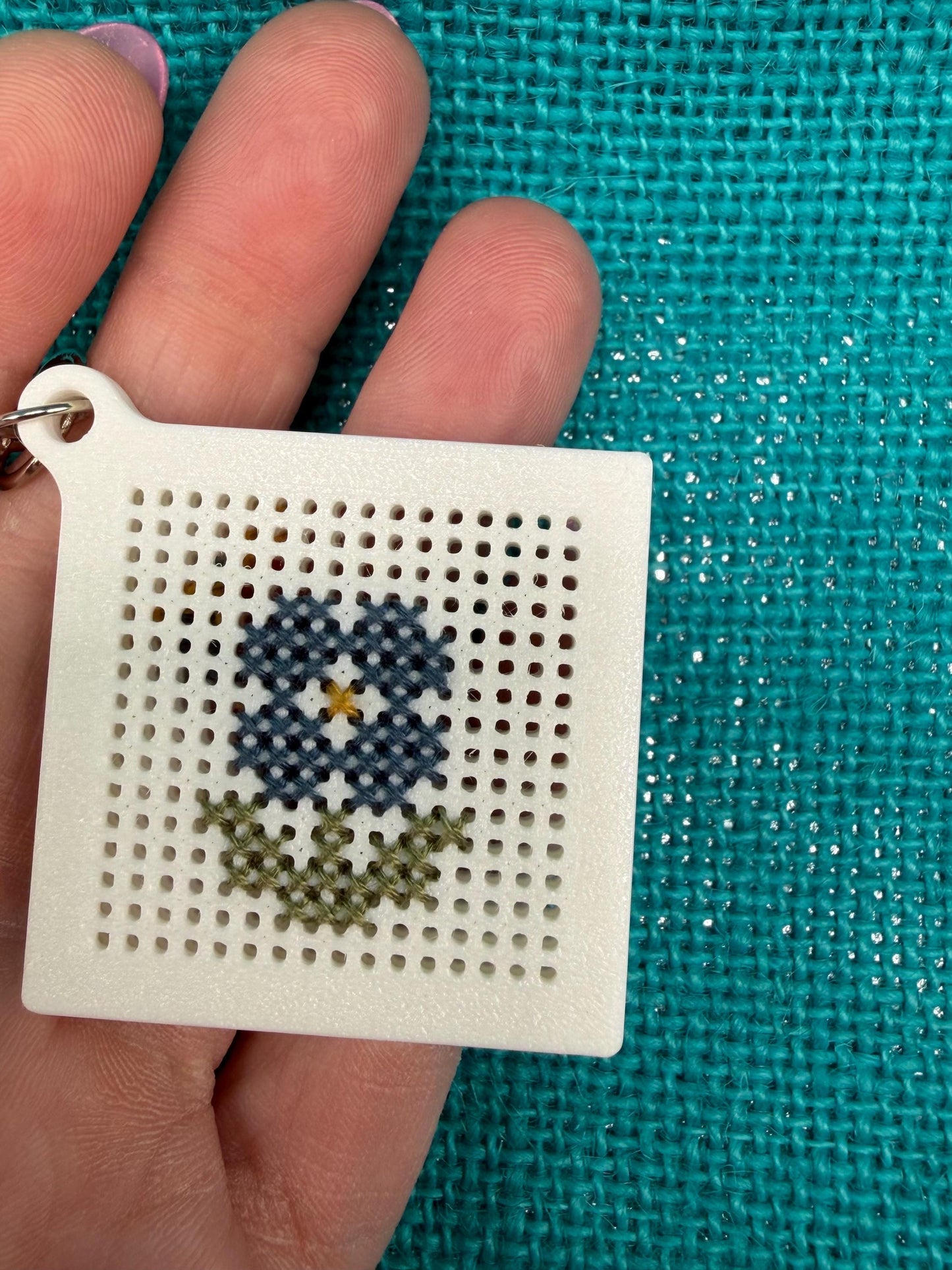 Mini Stitch Keychain Canvas | 3D Printed Cross Stitch Keychain | Portable Stitch Project | Beginner Friendly Stitching Gift