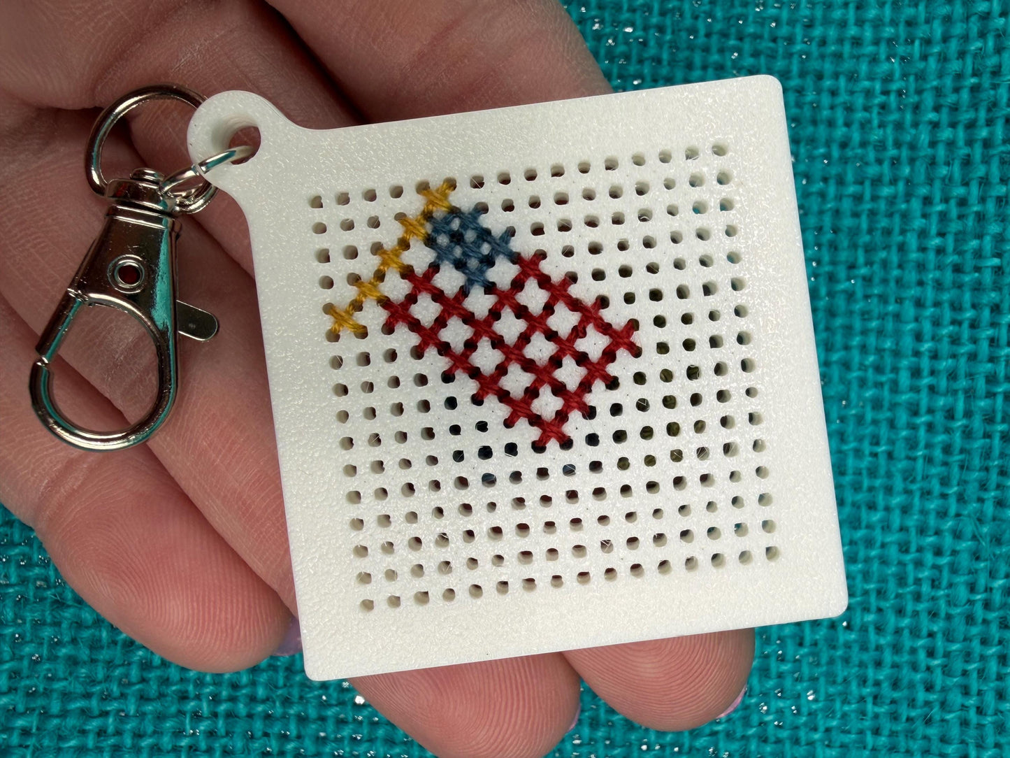 Mini Stitch Keychain Canvas | 3D Printed Cross Stitch Keychain | Portable Stitch Project | Beginner Friendly Stitching Gift