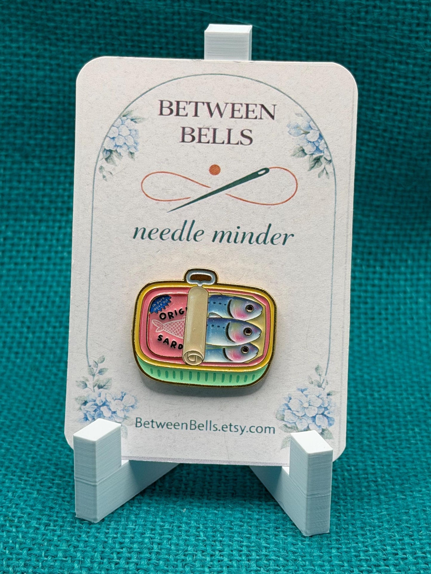 Retro Sardines Needle Minder | Whimsical Tinned Fish Magnet | Coastal Kitchen Aesthetic | Cross Stitch Needle Holder