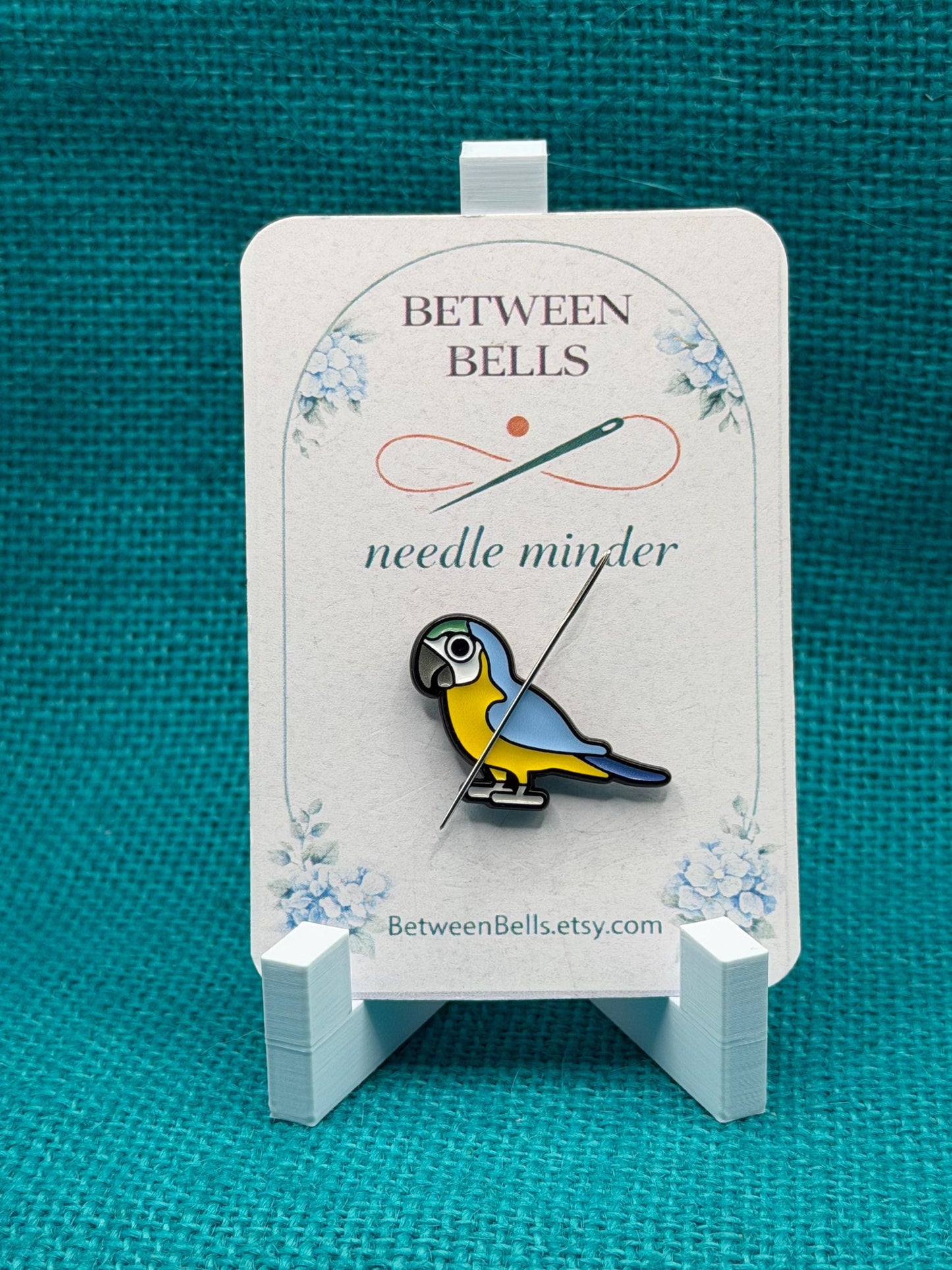Blue and Gold Macaw Needle Minder | Parrot Lover Magnet | Tropical Bird Gift | Cross Stitch Needle Holder