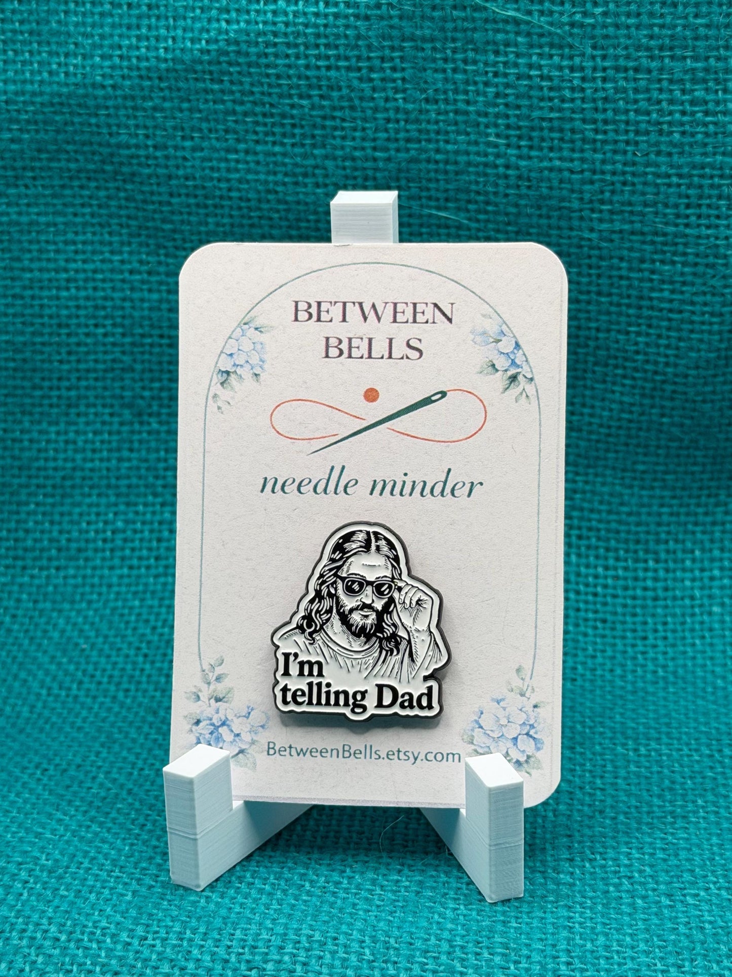 I'm Telling Dad Needle Minder | Christian Humor Magnet | Jesus Needle Minder | Faith-Based Cross Stitch Accessory