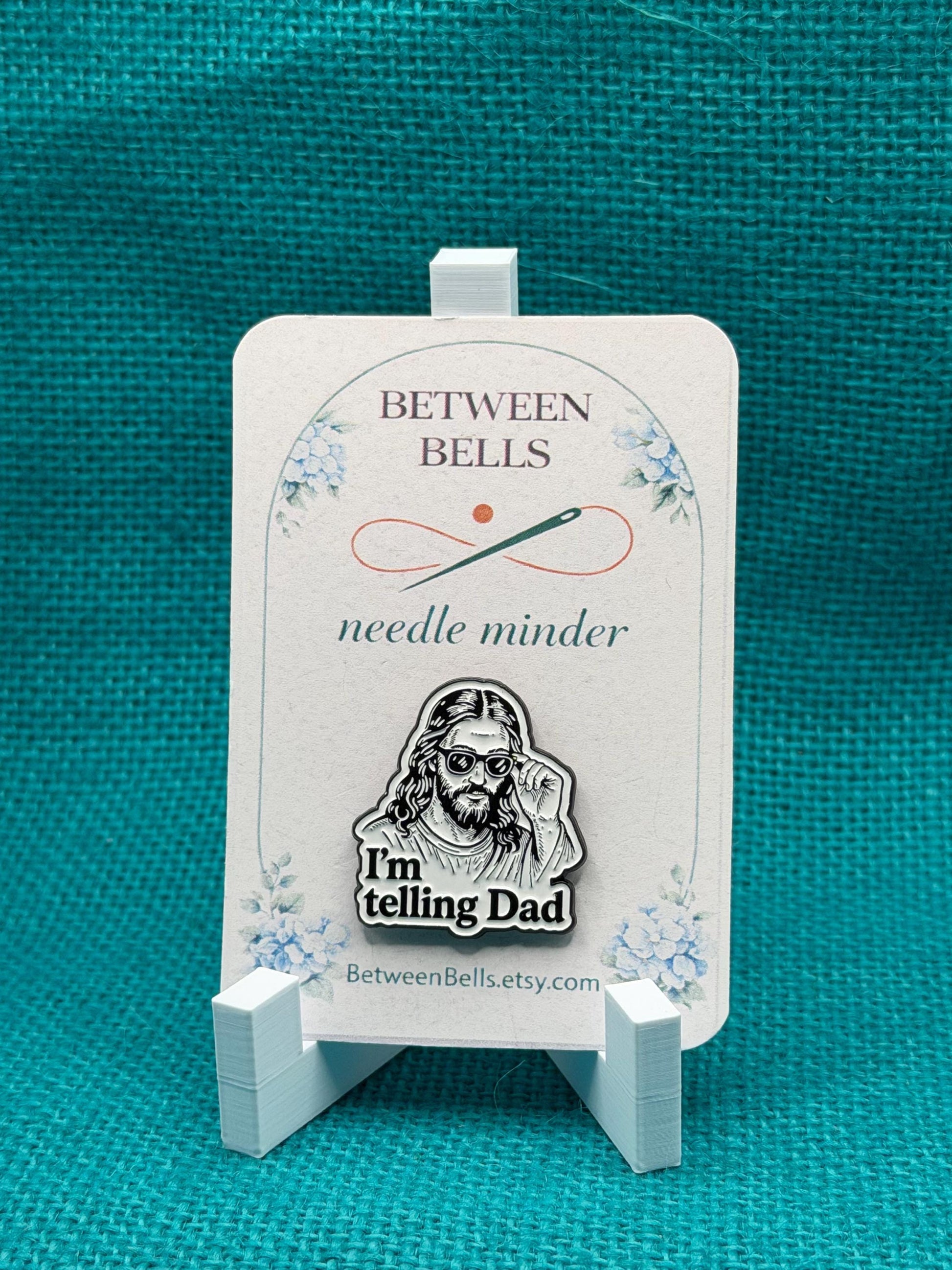 I'm Telling Dad Needle Minder | Christian Humor Magnet | Jesus Needle Minder | Faith-Based Cross Stitch Accessory