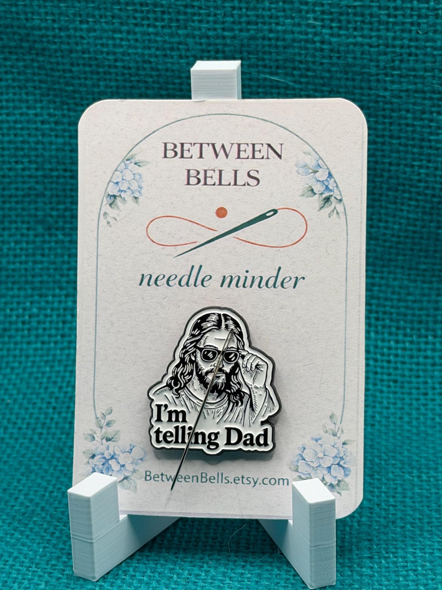 I'm Telling Dad Needle Minder | Christian Humor Magnet | Jesus Needle Minder | Faith-Based Cross Stitch Accessory