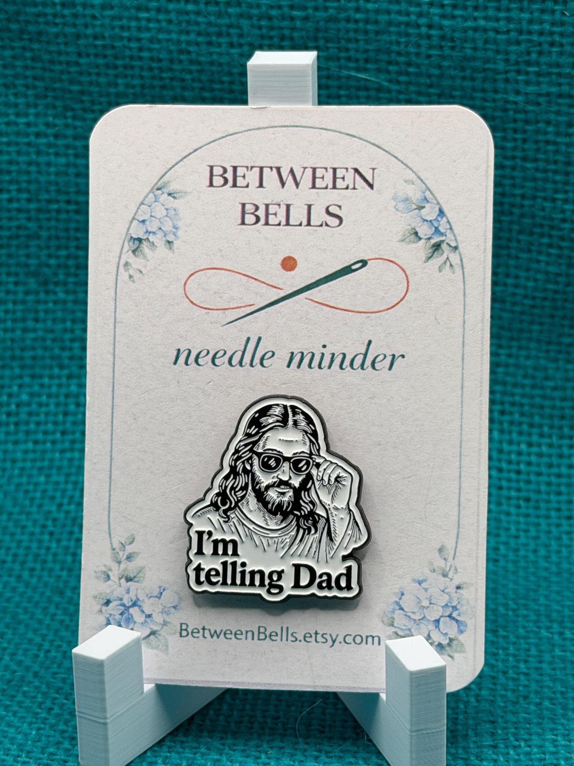 I'm Telling Dad Needle Minder | Christian Humor Magnet | Jesus Needle Minder | Faith-Based Cross Stitch Accessory