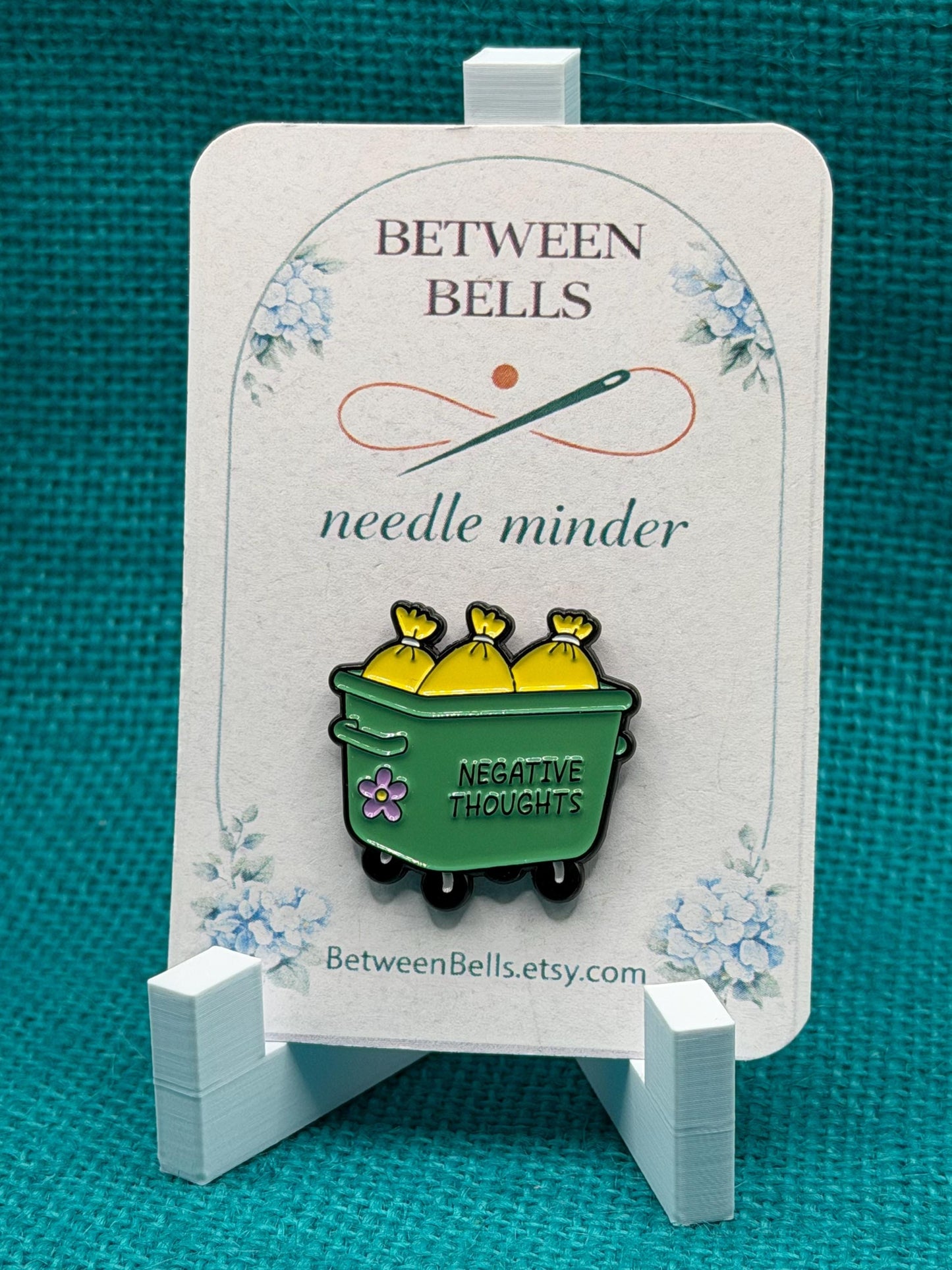 Negative Thoughts Dumpster Needle Minder | Funny Mental Health Humor Magnet | Cute Trash Bin Gift | Cross Stitch Needle Holder