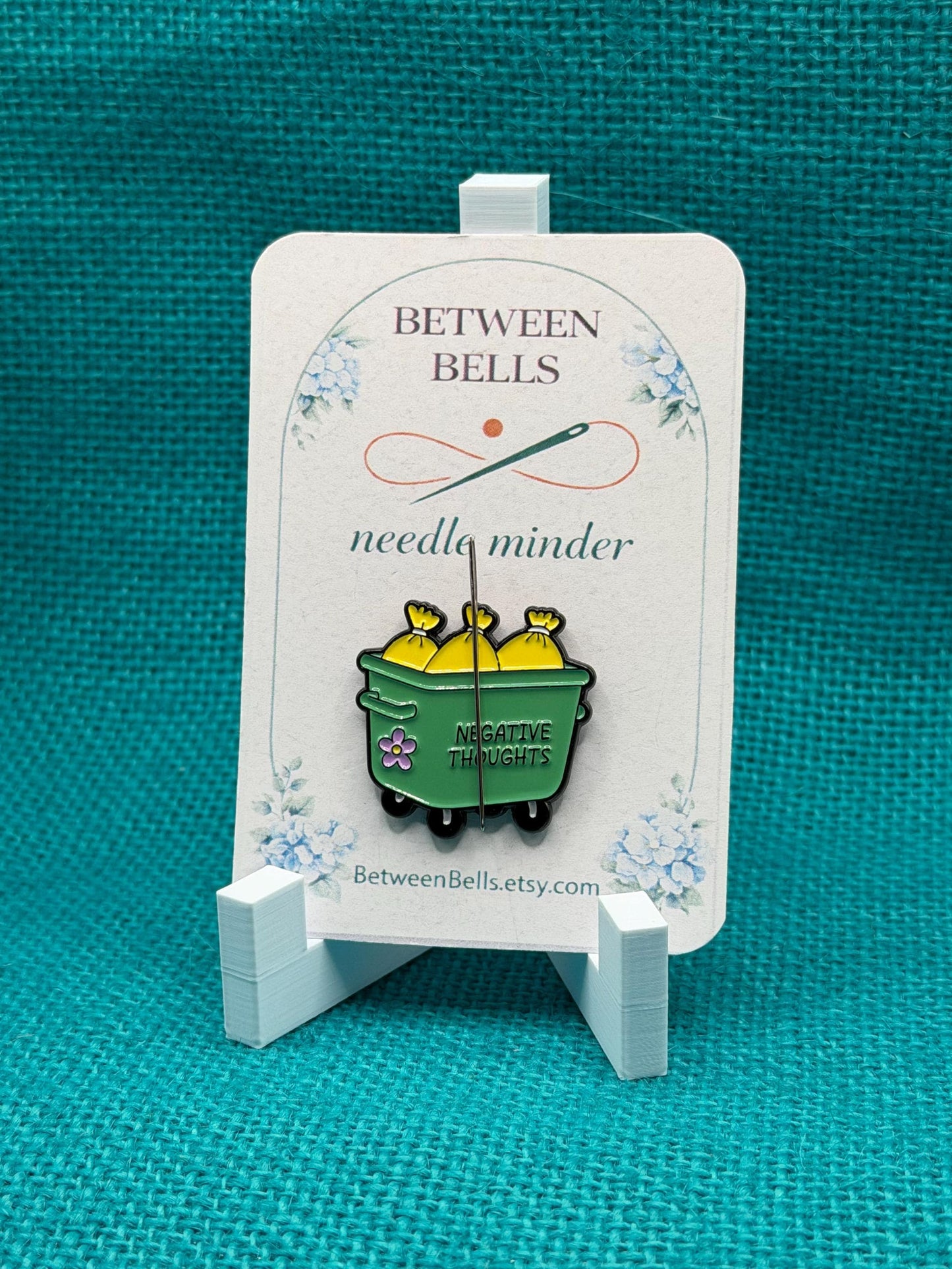 Negative Thoughts Dumpster Needle Minder | Funny Mental Health Humor Magnet | Cute Trash Bin Gift | Cross Stitch Needle Holder