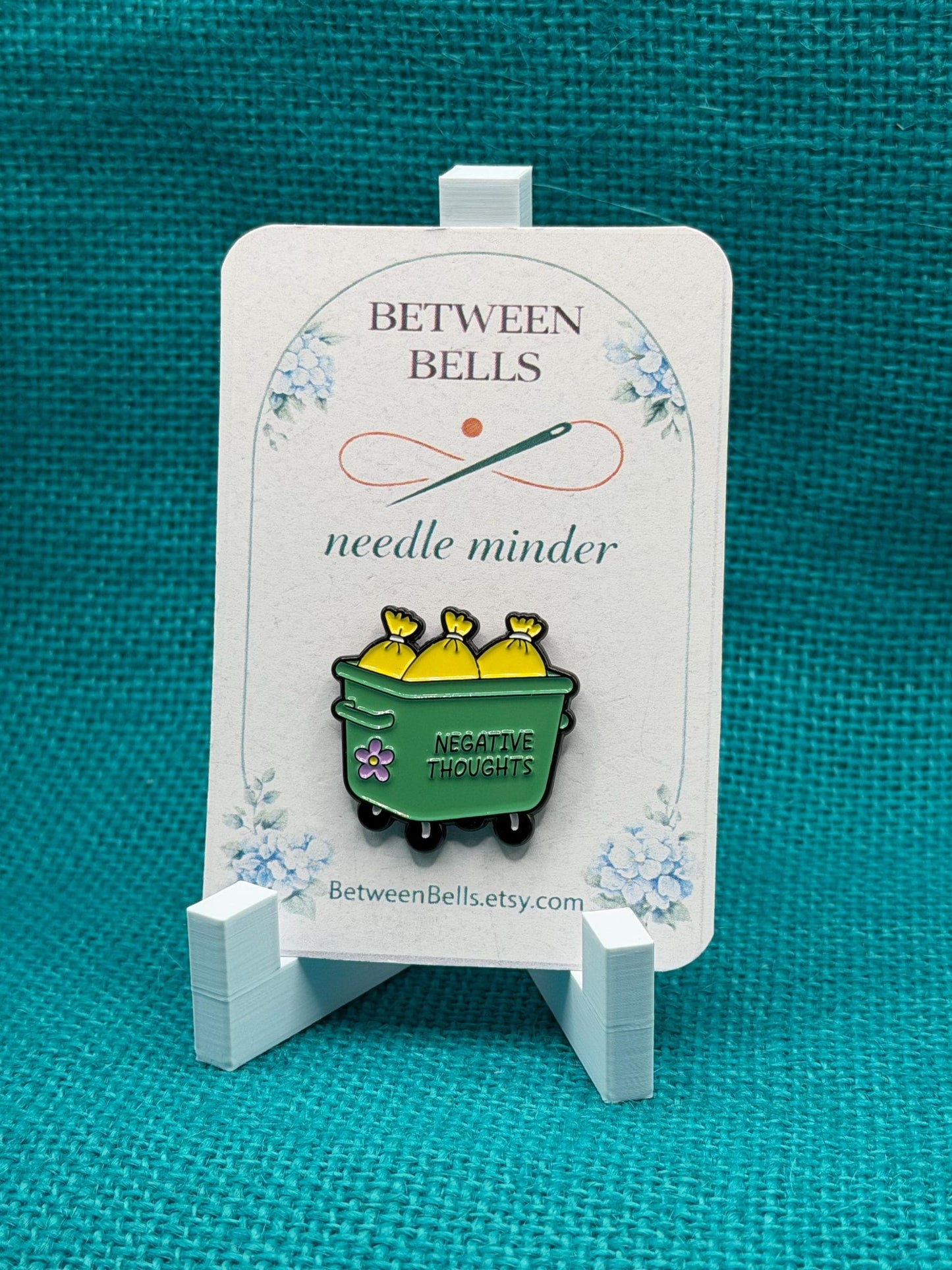 Negative Thoughts Dumpster Needle Minder | Funny Mental Health Humor Magnet | Cute Trash Bin Gift | Cross Stitch Needle Holder