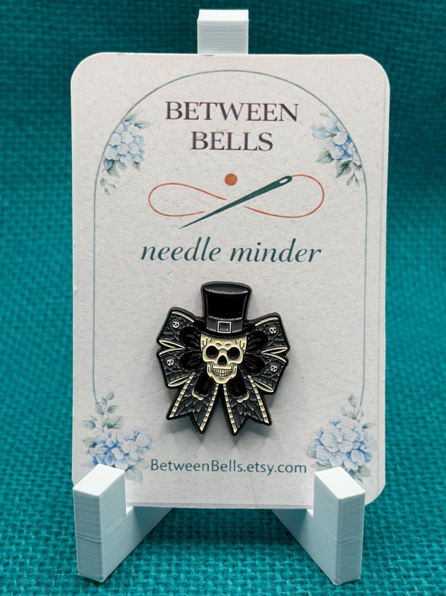 Gothic Skull Bow Needle Minder | Spooky Ribbon Magnet | Dark Academia Gift | Cross Stitch Needle Holder