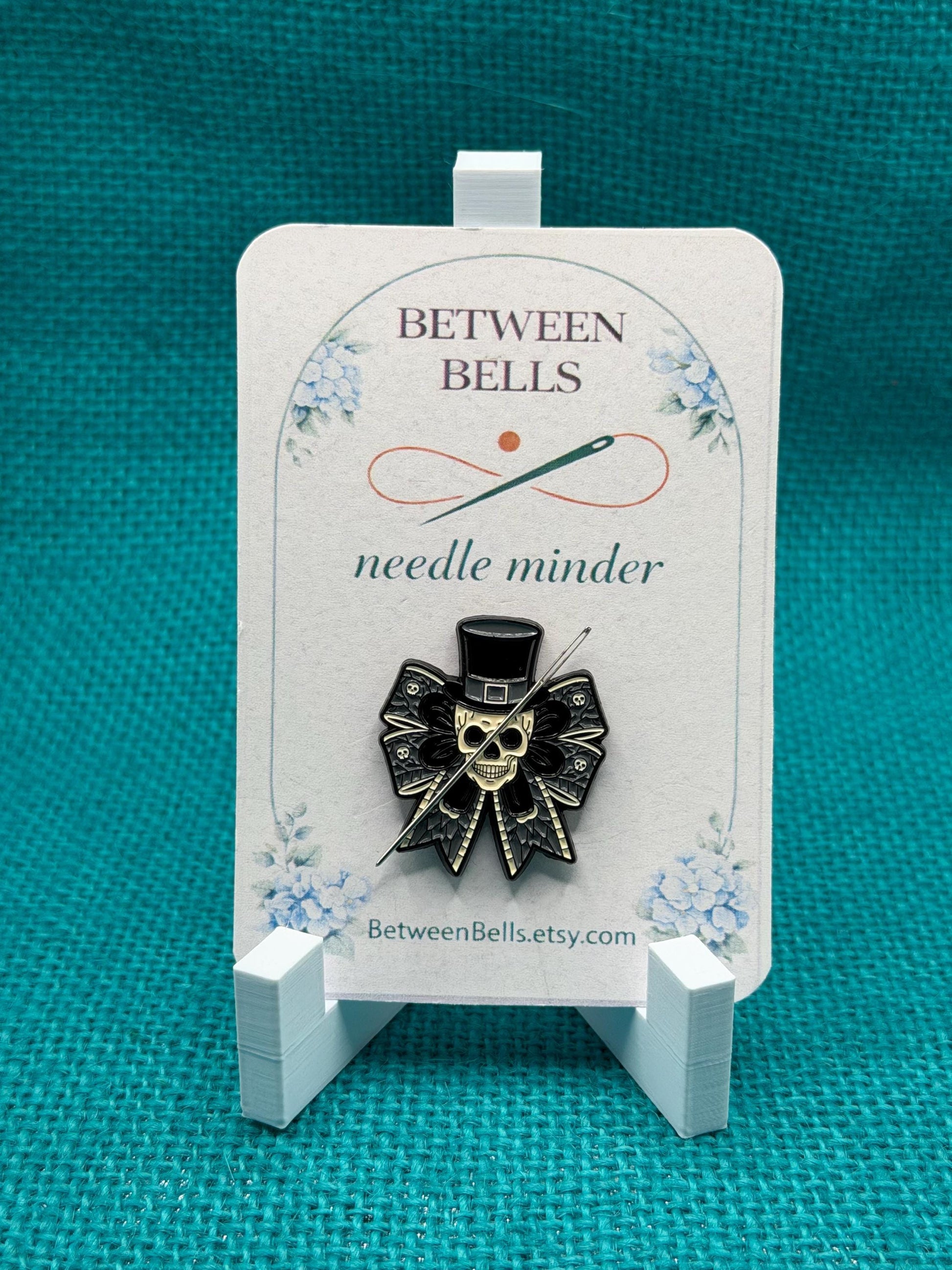 Gothic Skull Bow Needle Minder | Spooky Ribbon Magnet | Dark Academia Gift | Cross Stitch Needle Holder