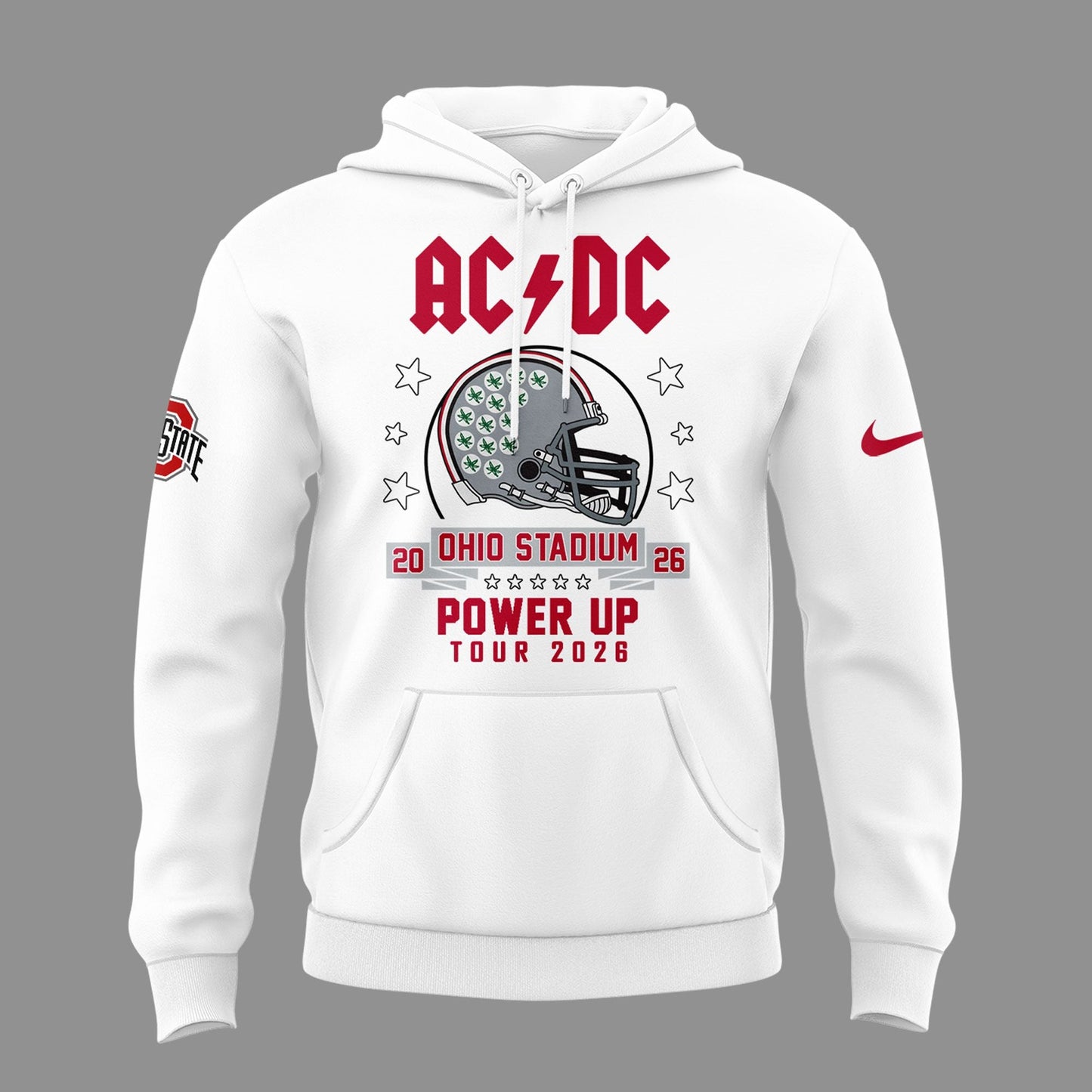 Hoodie AC/DC x Ohio State Buckeyes Football - Power Up Tour 2026 White Hoodie