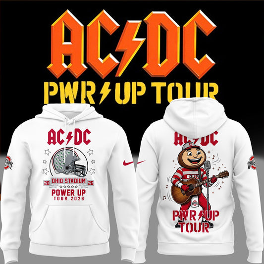 Hoodie AC/DC x Ohio State Buckeyes Football - Power Up Tour 2026 White Hoodie