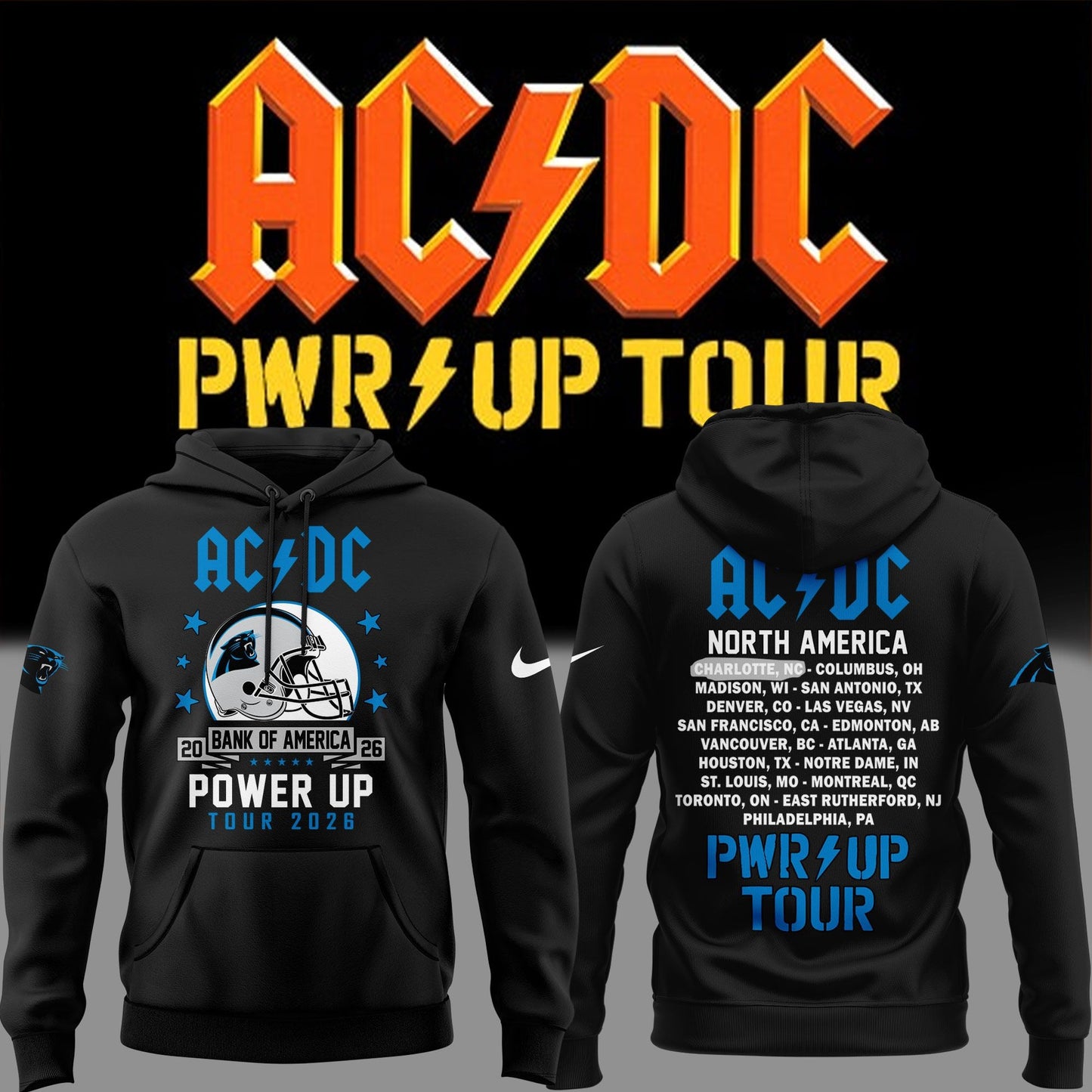 Hoodie AC/DC x Carolina Panthers Football - Power Up Tour 2026 Hoodie