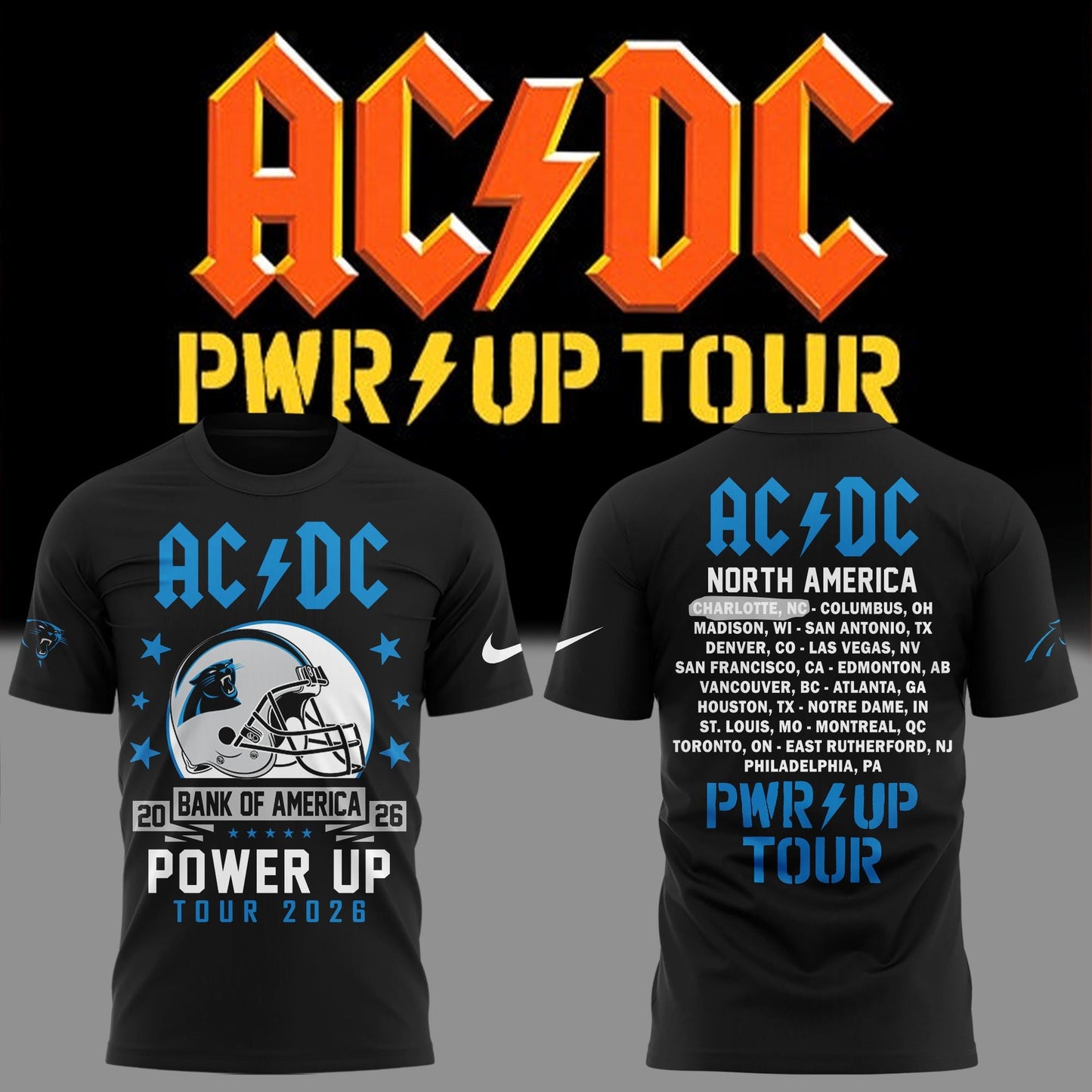 AC/DC x Carolina Panthers Football - Power Up Tour 2026 T-Shirt