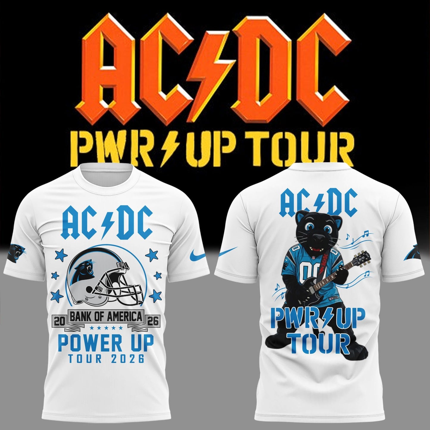 Limited Edition AC/DC x Carolina Panthers Football - Power Up Tour 2026 T-Shirt