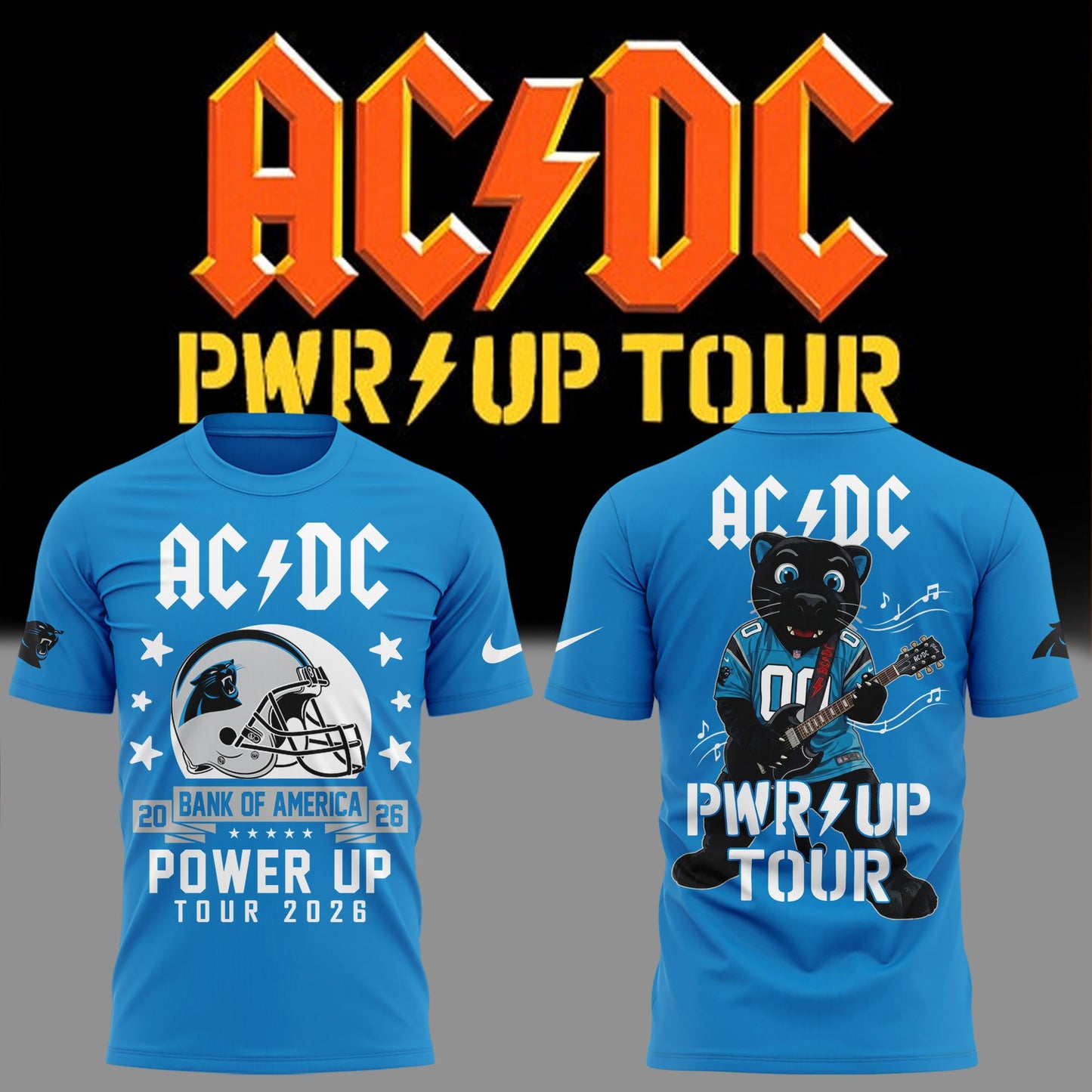 Special Tshirt AC/DC x Carolina Panthers Football - Power Up Tour 2026 Blue T-Shirt