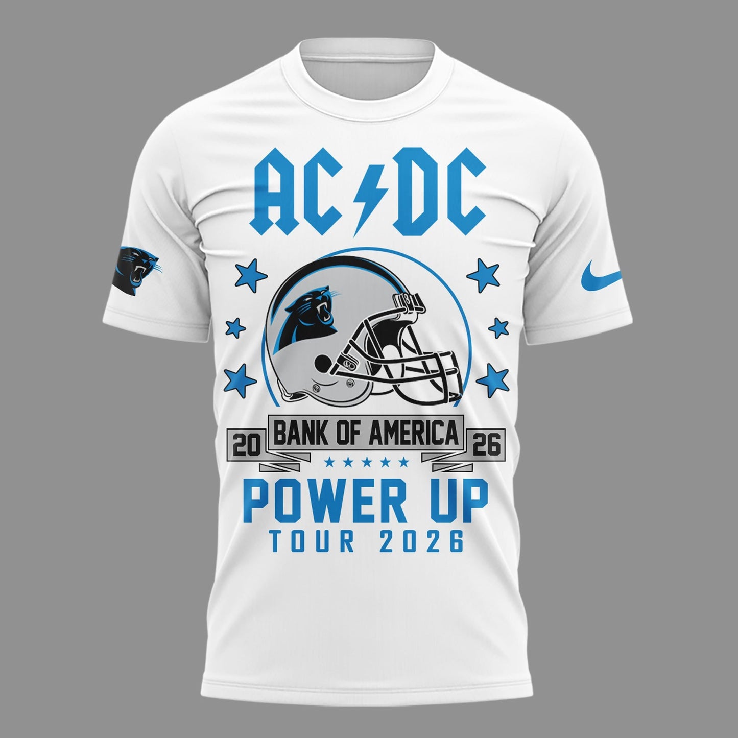 Exclusive 2026 Power Up Tour AC/DC x Carolina Panthers Football White T-Shirt