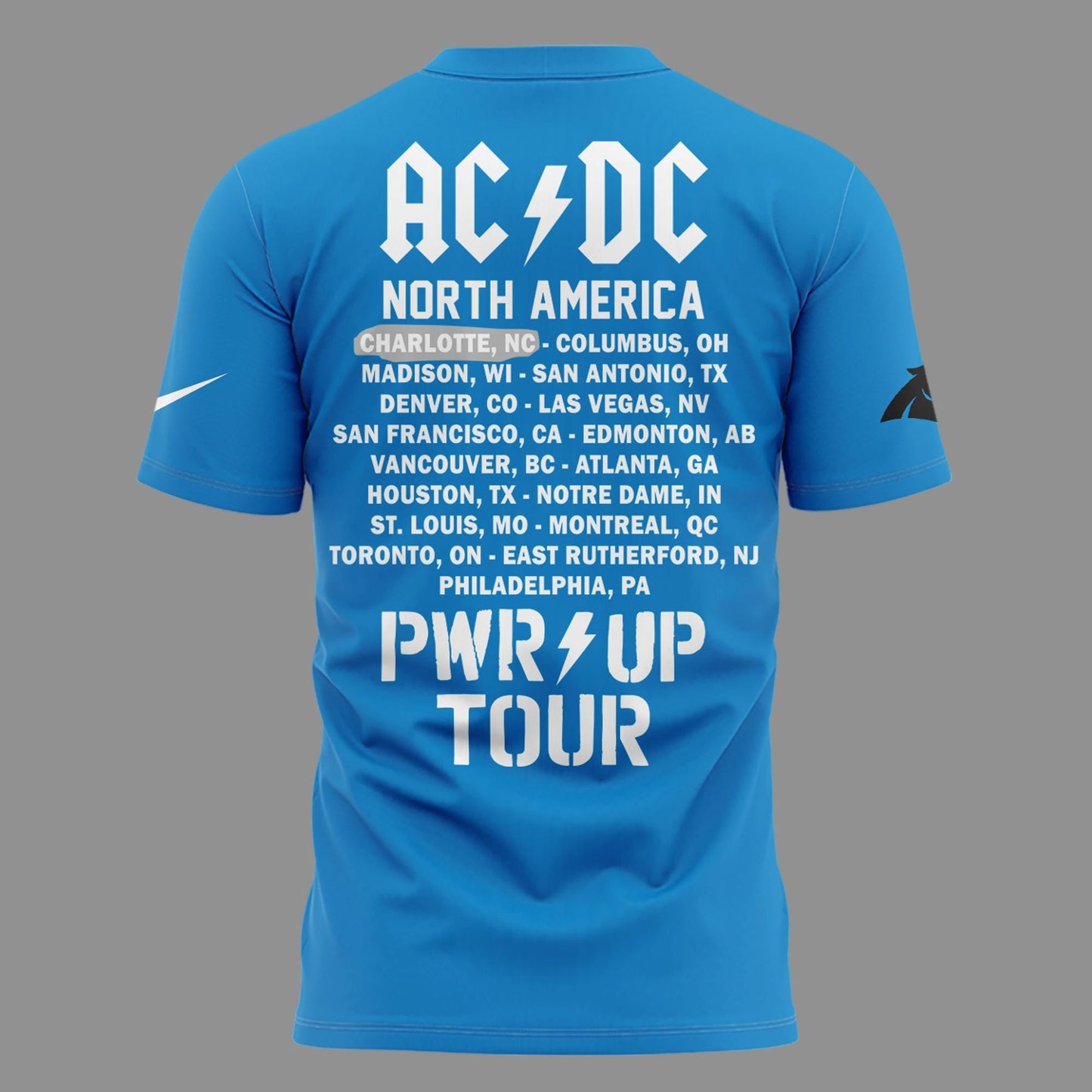 2026 Power Up Tour AC/DC x Carolina Panthers Football Blue T-Shirt
