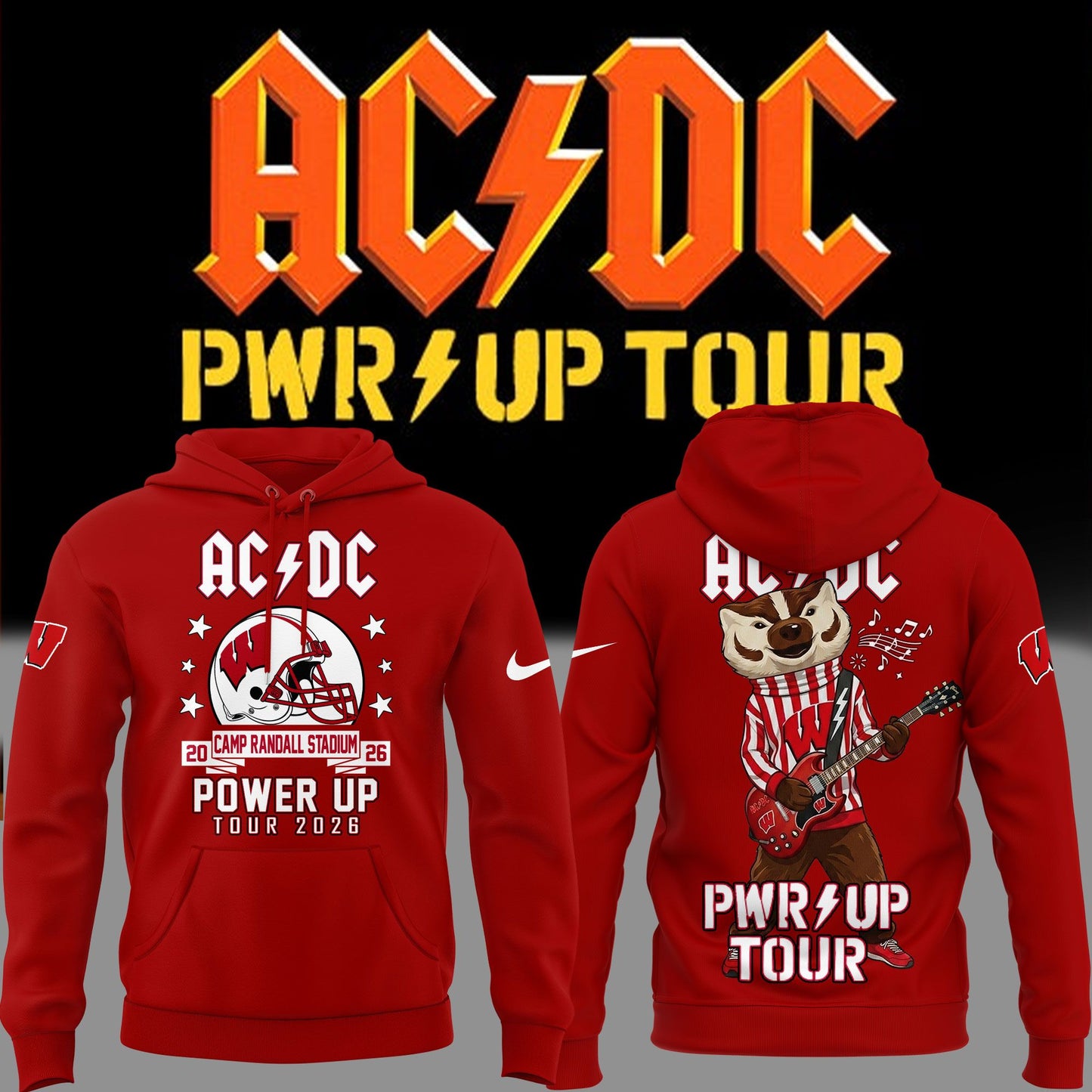 Hoodie AC/DC x Wisconsin Badgers Football - Power Up Tour 2026 Hoodie