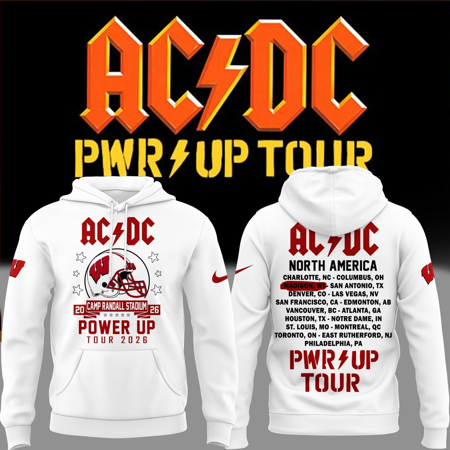 Perfect Hoodie AC/DC x Wisconsin Badgers Football - Power Up Tour 2026 Hoodie
