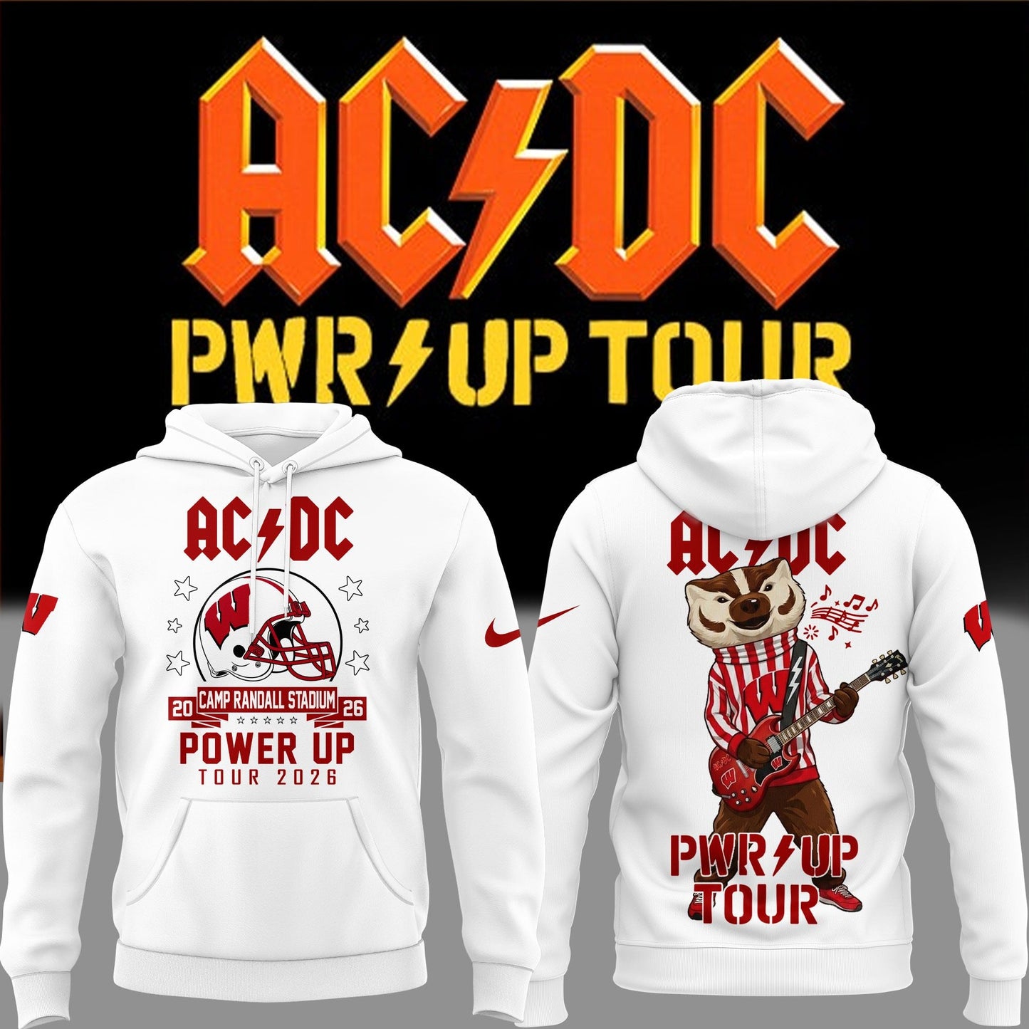 Limited Hoodie AC/DC x Wisconsin Badgers Football - Power Up Tour 2026 Hoodie