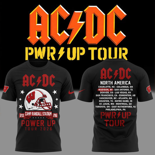 Exclusive Power Up Tour 2026 AC/DC x Wisconsin Badgers Football T-Shirt