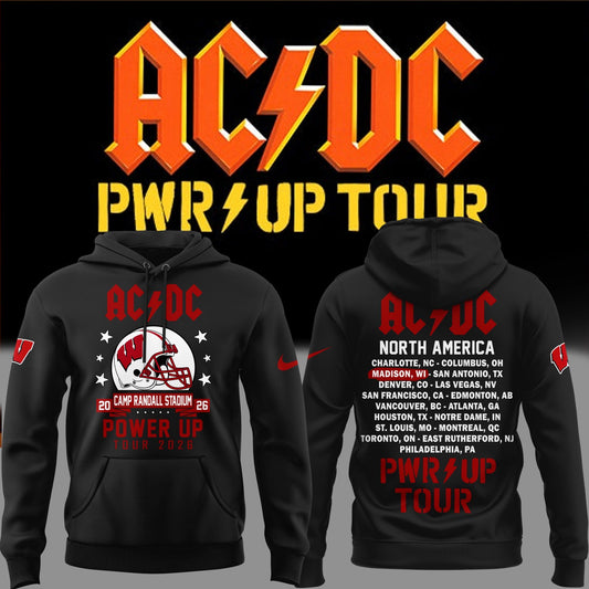 Perfect 2026 Power Up Tour AC/DC x Wisconsin Badgers Football Hoodie