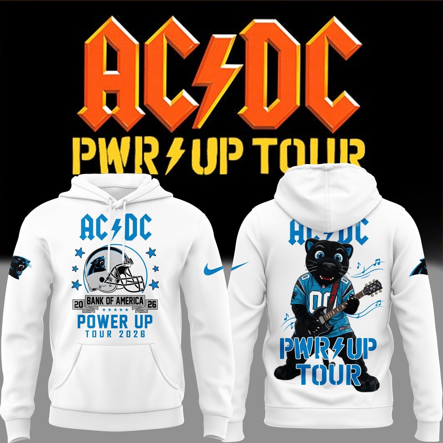 Perfect Edition AC/DC x Carolina Panthers Football - Power Up Tour 2026 White Hoodie