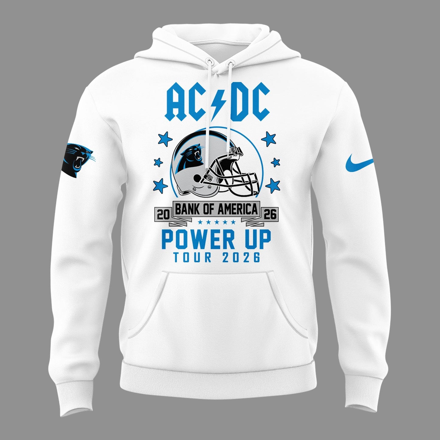 Limited 2026 Power Up Tour AC/DC x Carolina Panthers Football White Hoodie