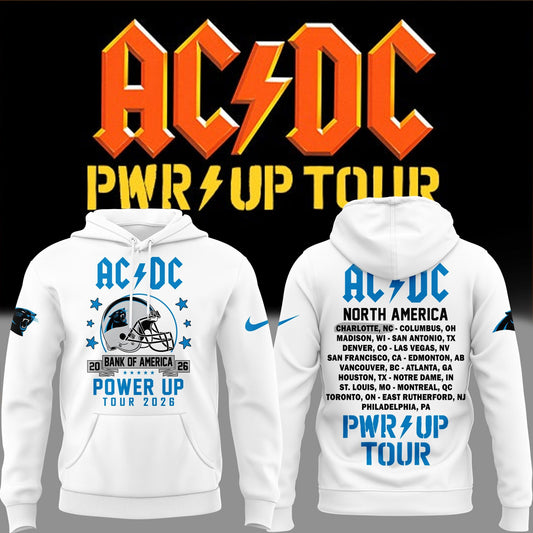 Limited 2026 Power Up Tour AC/DC x Carolina Panthers Football White Hoodie
