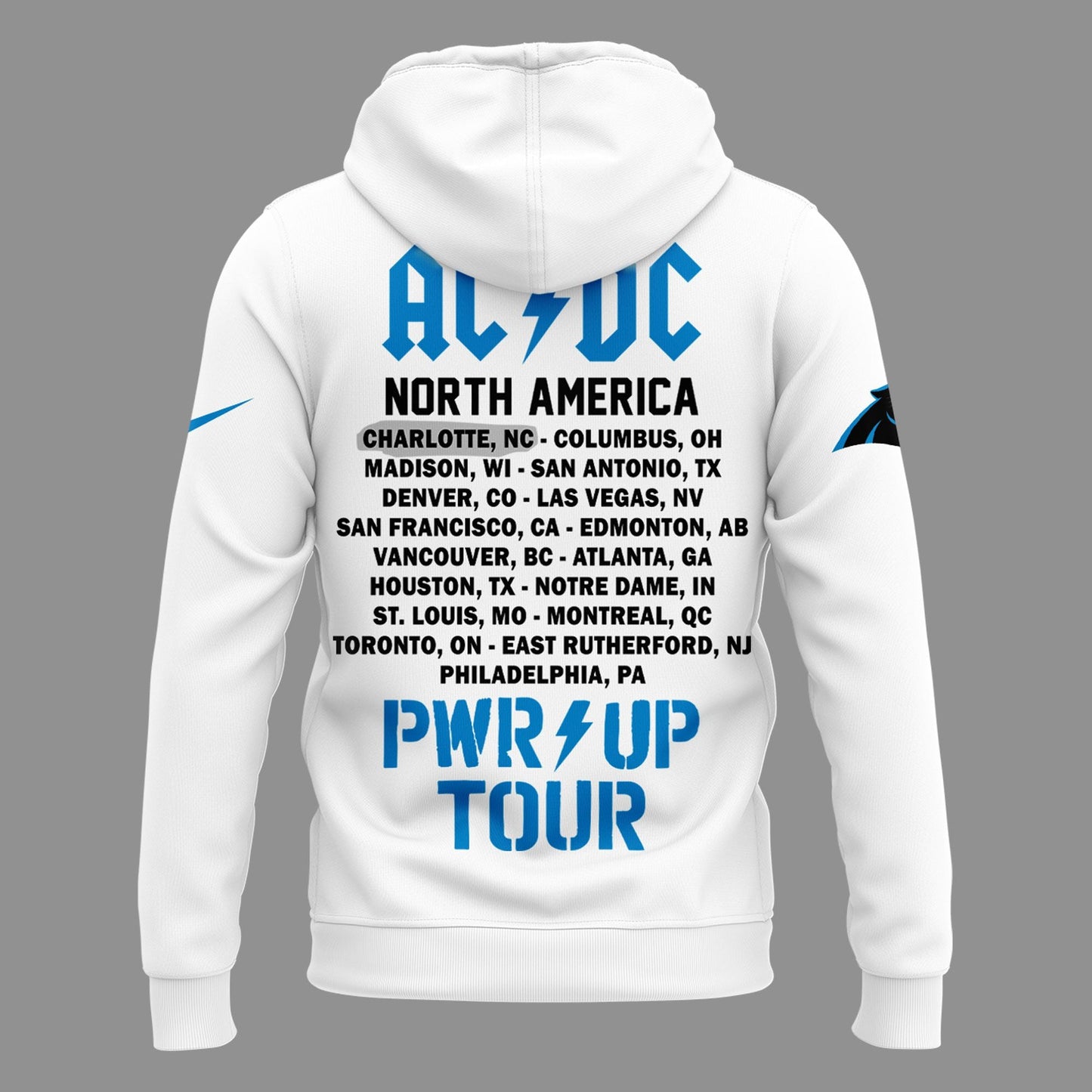 Limited 2026 Power Up Tour AC/DC x Carolina Panthers Football White Hoodie