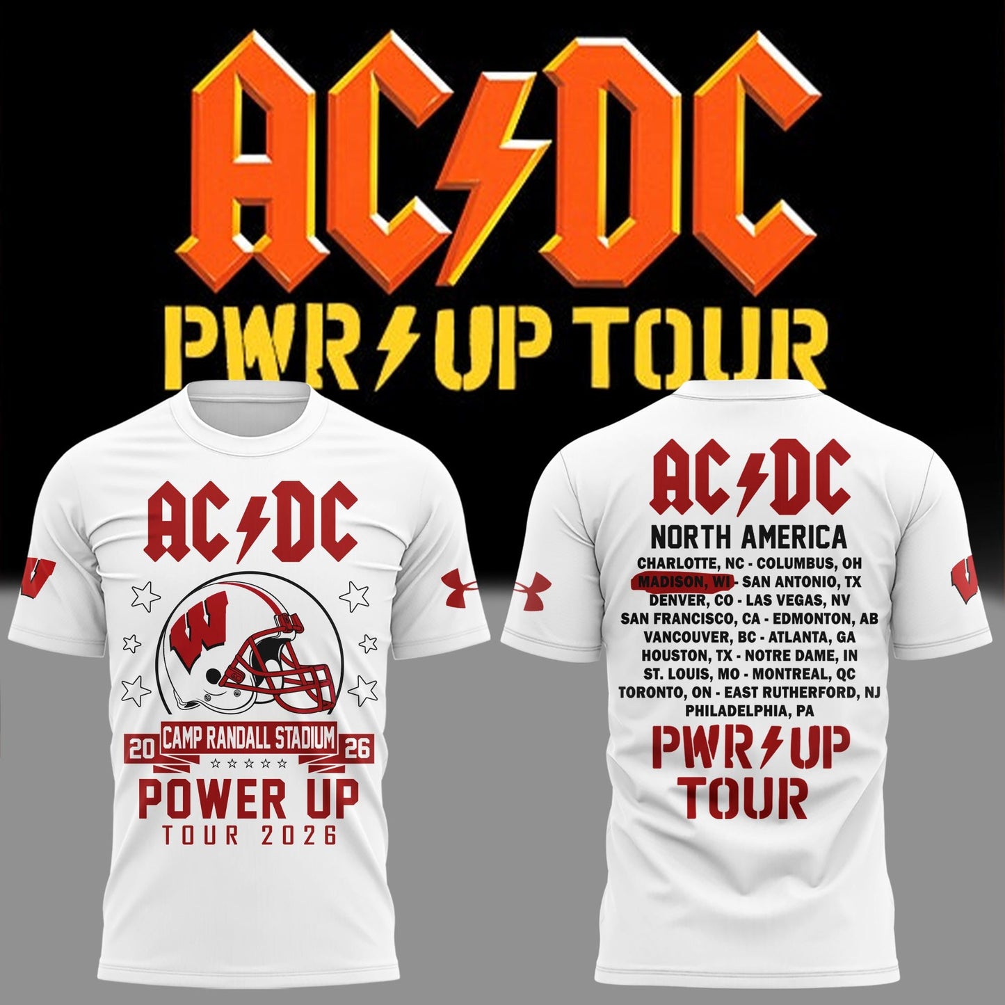 Exclusive Tshirt AC/DC x Wisconsin Badgers Football - Power Up Tour 2026 T-Shirt