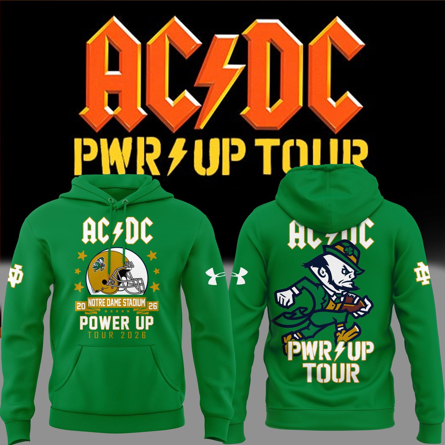 Limited Hoodie Power Up Tour 2026 - AC/DC x Notre Dame Football Hoodie