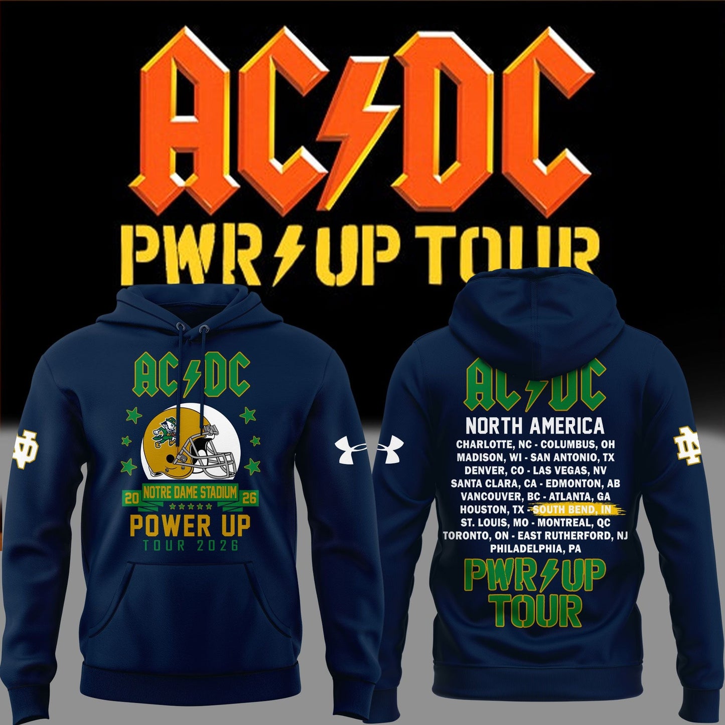 Special Hoodie AC/DC x Notre Dame Football - Power Up Tour 2026 Hoodie